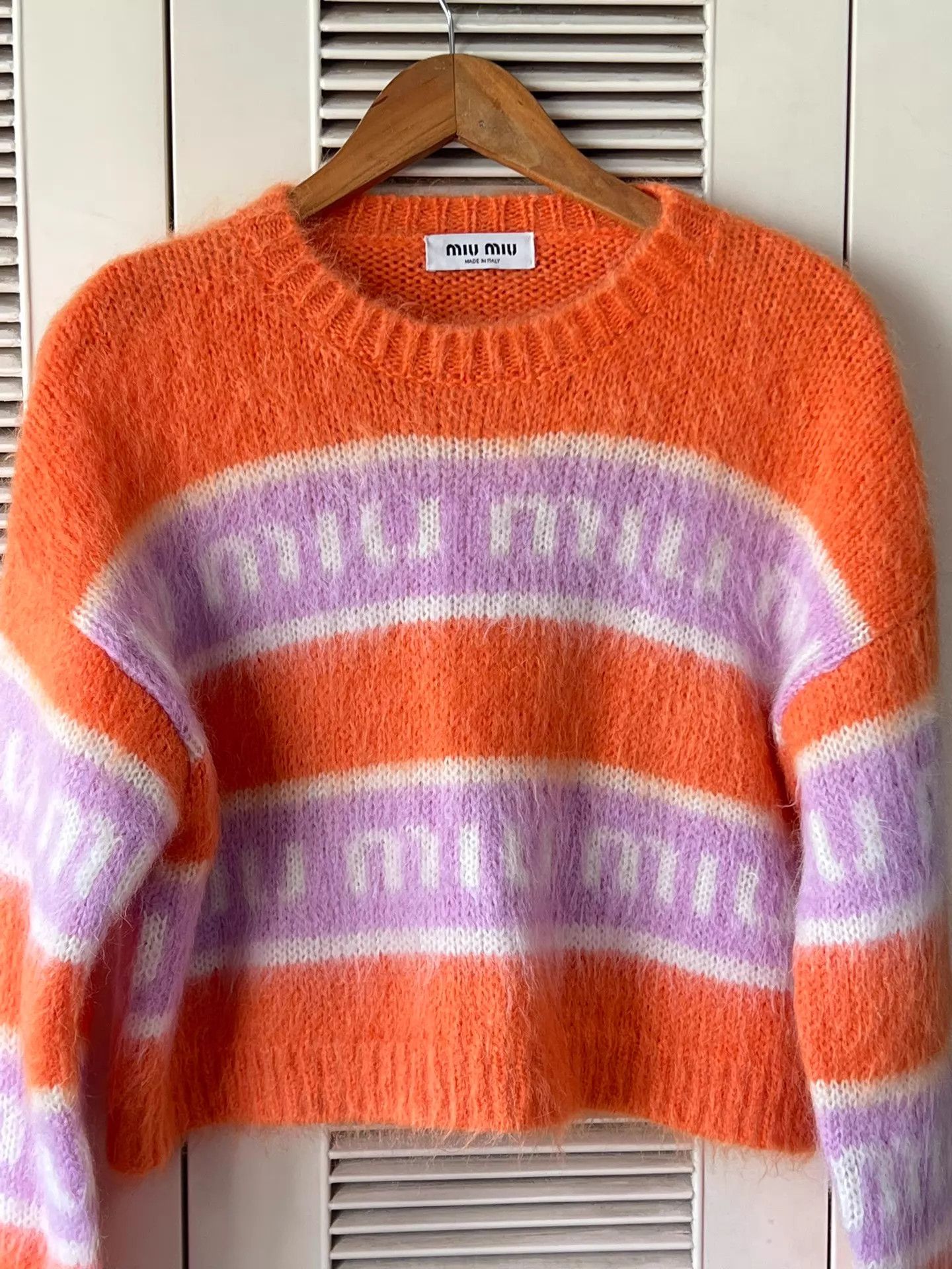 Miu Miu MIU MIU Mohair Sweater 38 Orange-Purple Stripe Logo 2022 FW Size XS / US 0-2 / IT 36-38 - 3 Thumbnail