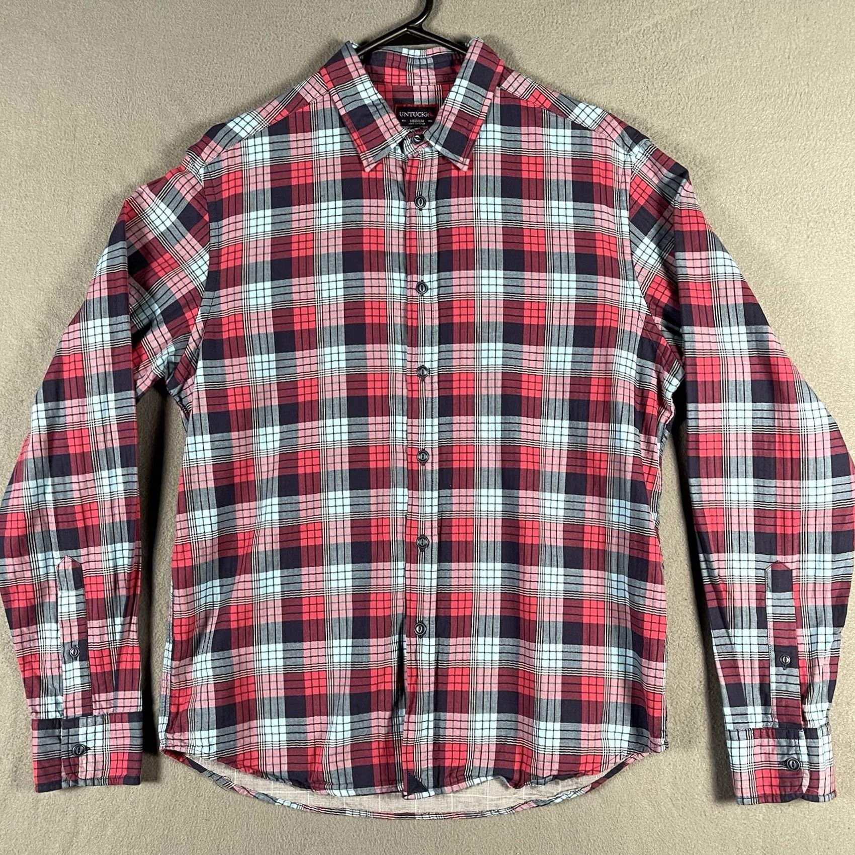 UNTUCKit UNTUCKit Shirt Mens M Red Plaid Cotton Long Sleeve Button-Up Regular Fit Button-Up Shirt Size US M / EU 48-50 / 2 - 8 Thumbnail