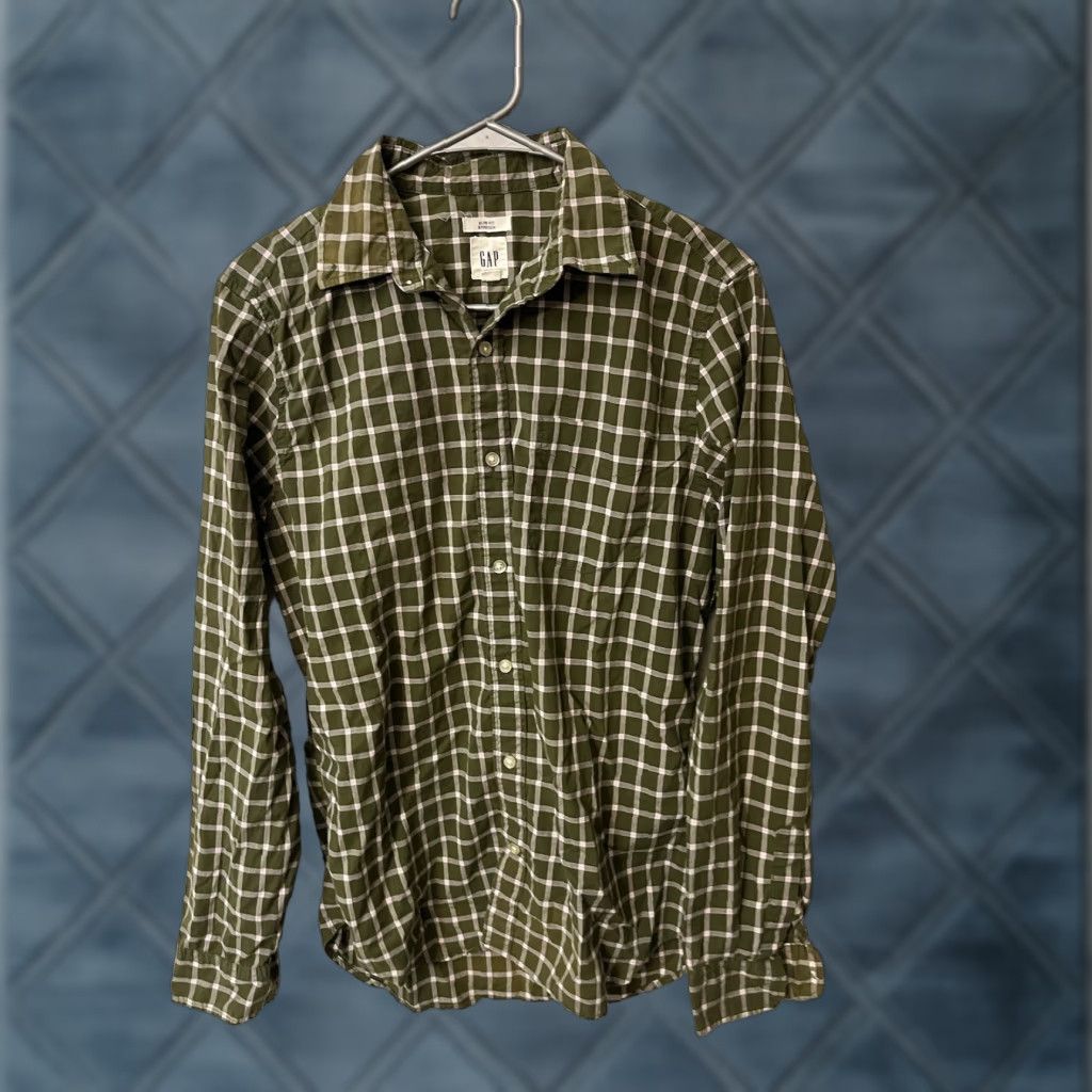 Gap Gap Button-Up Shirt Mens M Green Plaid Slim Long Sleeve Collared Size US M / EU 48-50 / 2 - 1 Thumbnail