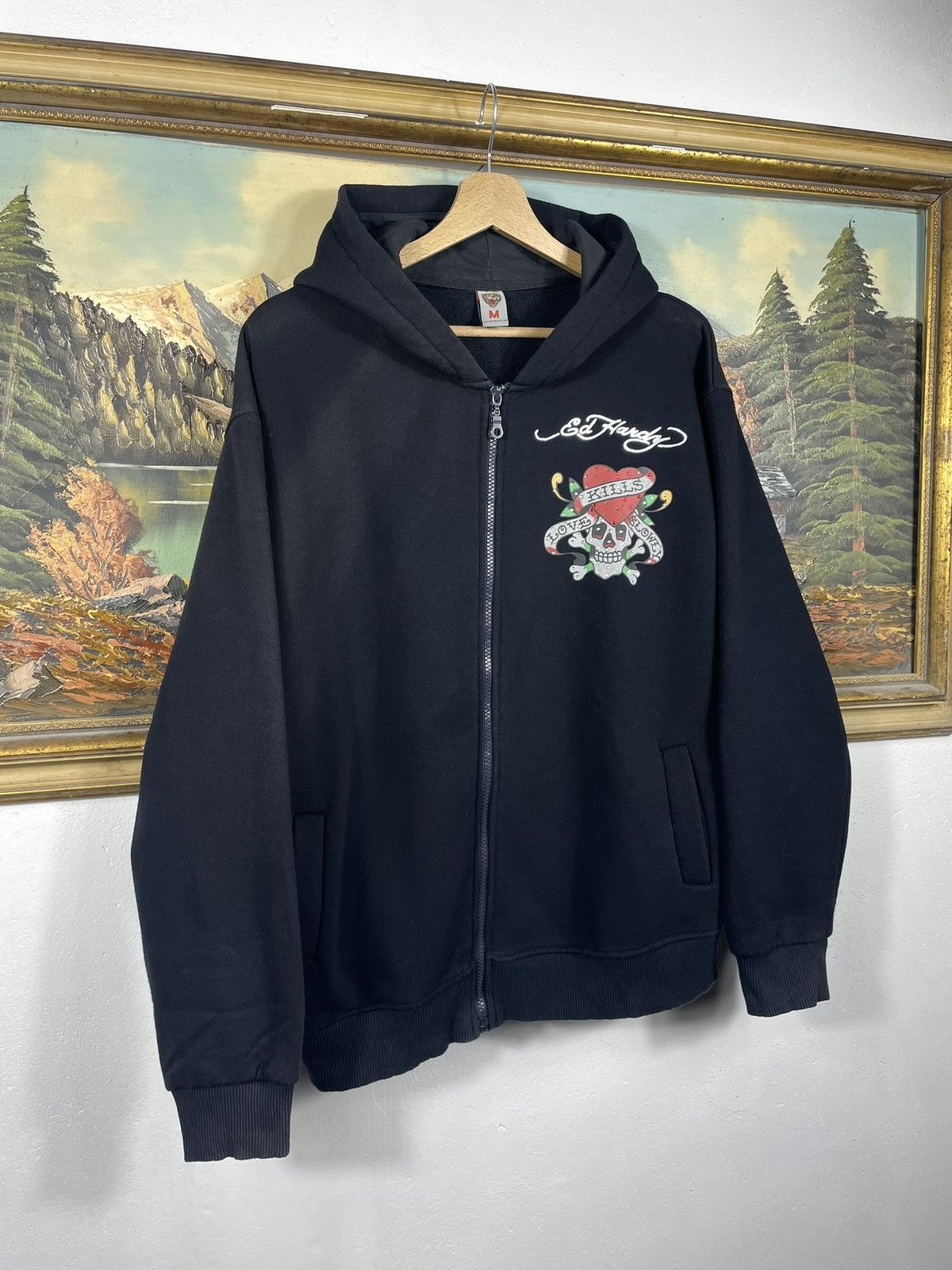 Christian Audigier × Ed Hardy × Vintage Ed Hardy Retro 00s Hoodie With Crystals Affliction Grunge Size US M / EU 48-50 / 2 - 4 Thumbnail