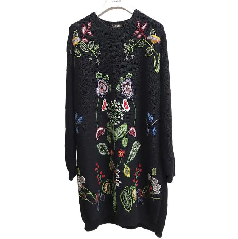 Valentino Valentino Black Wool Embroidered Long Dress 0089 Size ONE SIZE - 1 Thumbnail