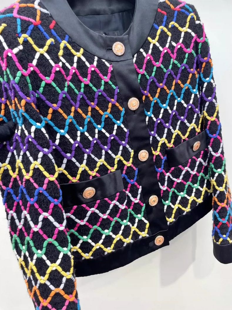 Chanel Chanel 22S colorful diamond checkered woven jacket 2504-Nex Size XXS / US 00 / IT 34 - 4 Thumbnail