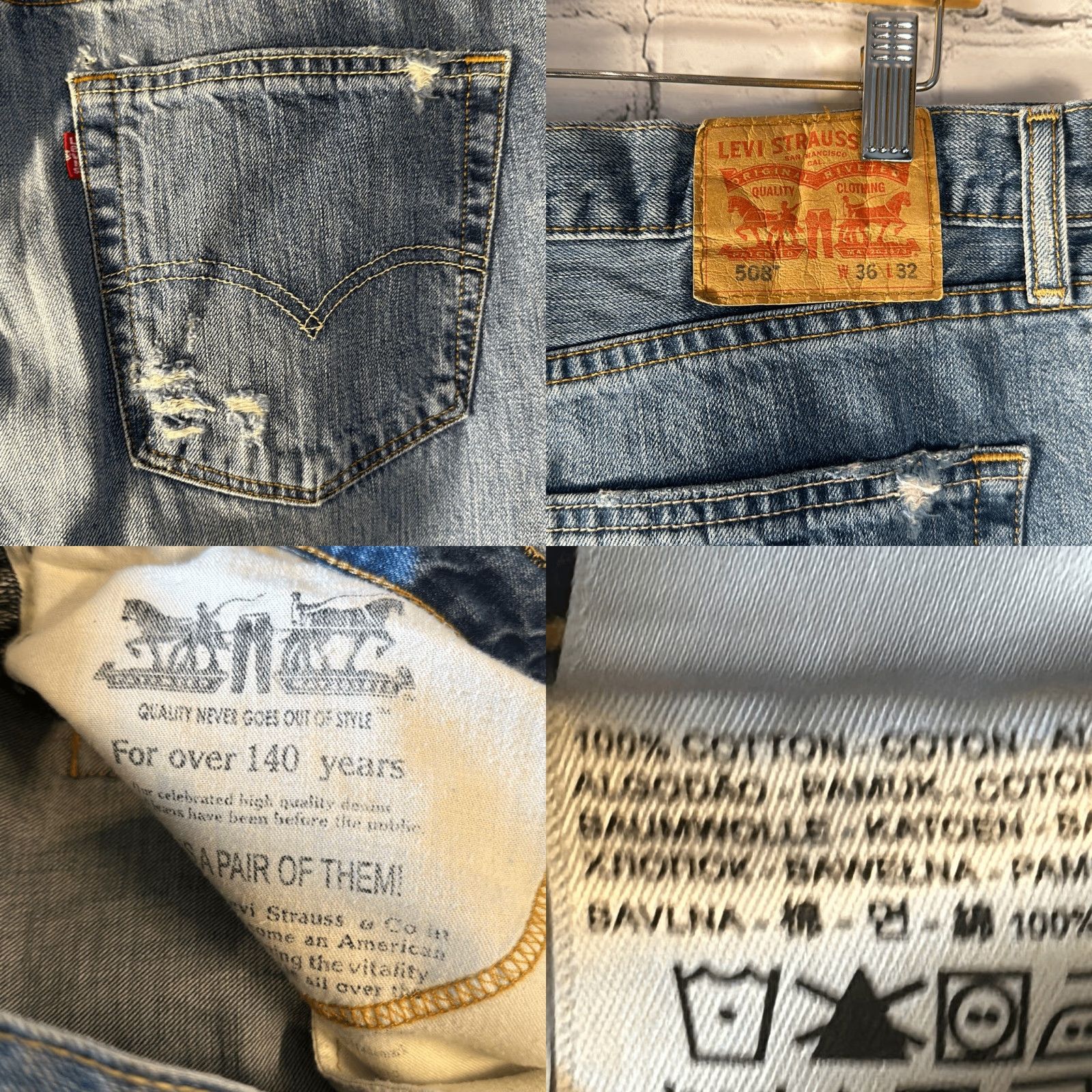 Levi's VINTAGE Levi’s 508 Jeans Mens Distressed Regular Taper Blue 36x32 Mens Jeans Straight Blue 32 Inseam Size US 36 / EU 52 - 8 Thumbnail