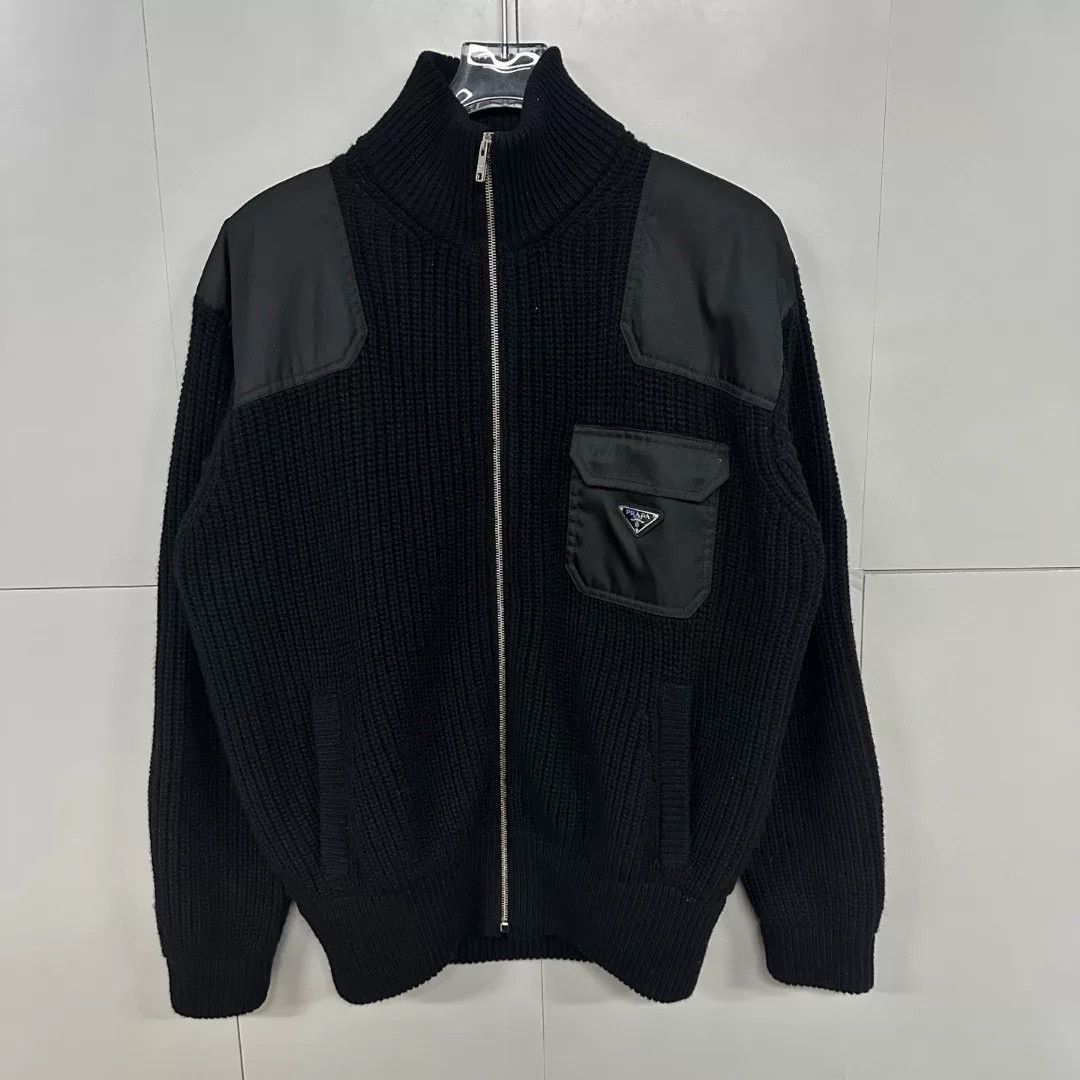 Prada prada black knit jacket with triangle logo Size US L / EU 52-54 / 3 - 1 Thumbnail