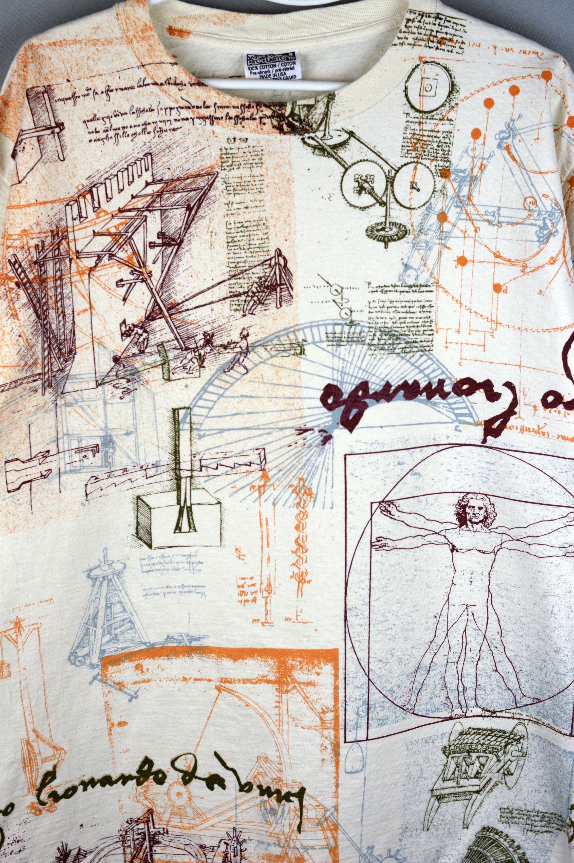 Arts & Science × Vintage Vintage Leonardo da Vinci all over print 90s t shirt Size US XL / EU 56 / 4 - 3 Thumbnail