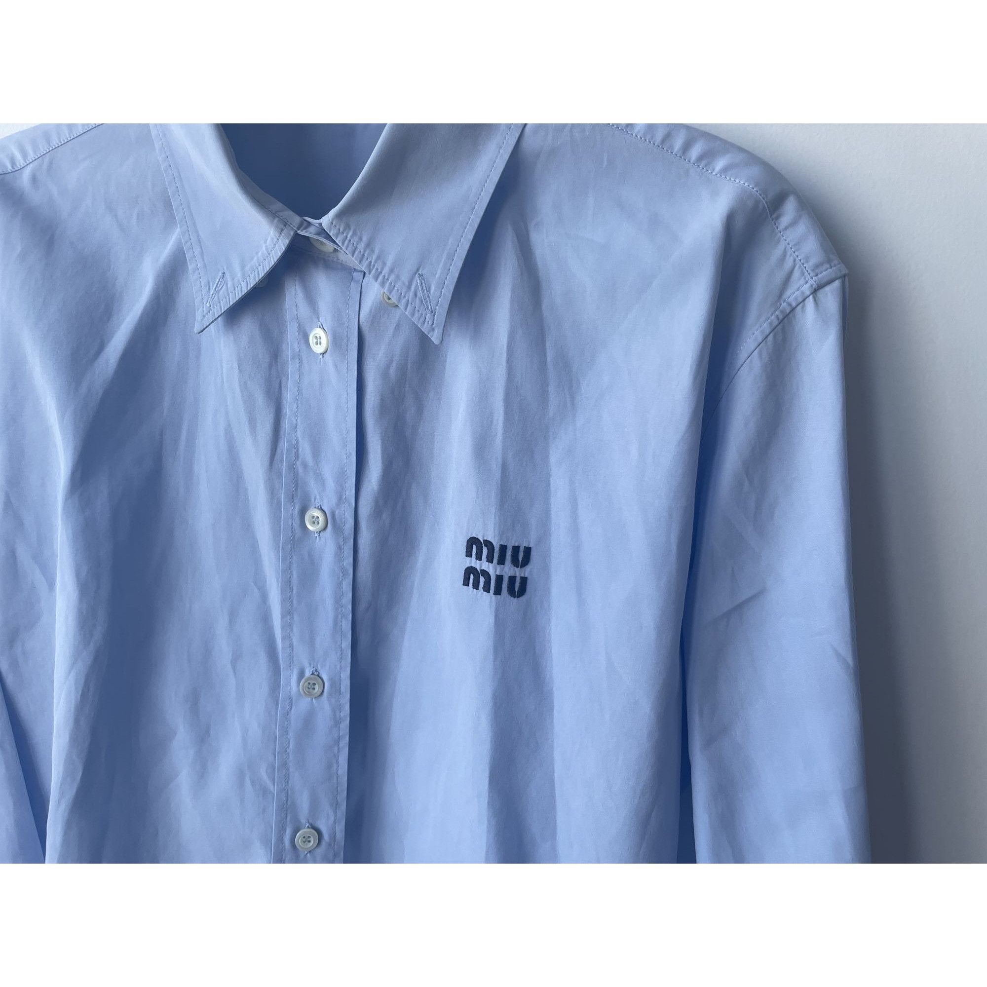 Miu Miu Miu Miu Light Blue Cotton Womens Cropped Button-Up Shirt Wit Size M / US 6-8 / IT 42-44 - 5 Thumbnail