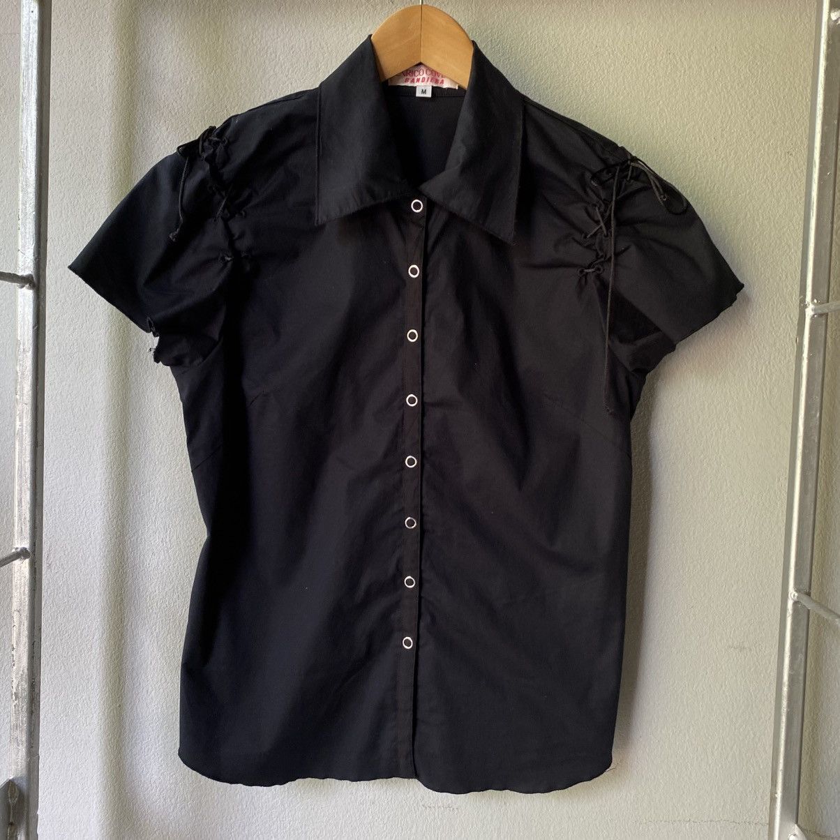 Enrico Coveri ENRICO COVERING Black Puff Sleeve Eyelet Shirt Size M / US 6-8 / IT 42-44 - 22 Thumbnail