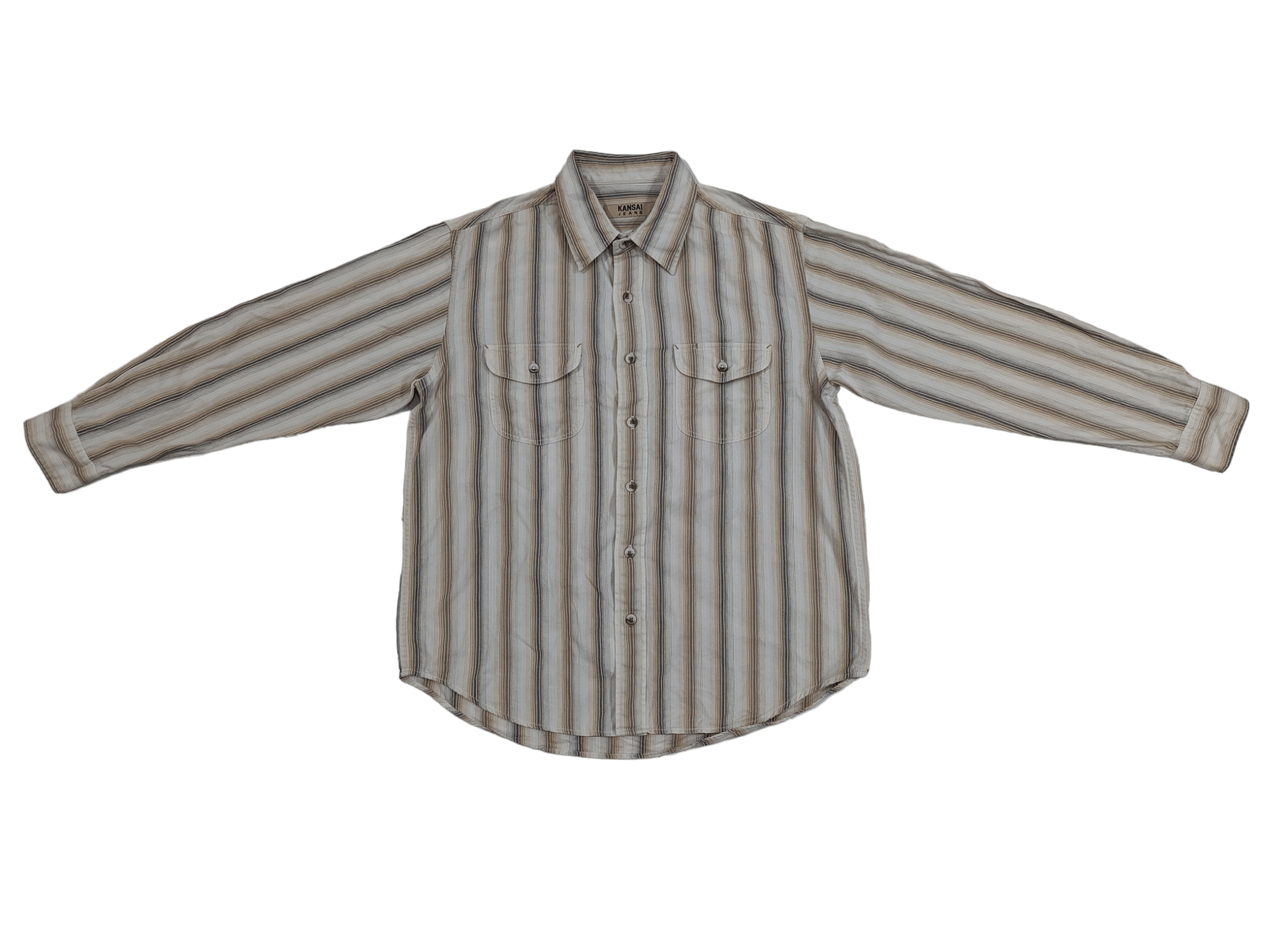 image of Flannel x Kansai Yamamoto Kansai Jeans Double Pocket Shirts Stripe Design Size L, Men's