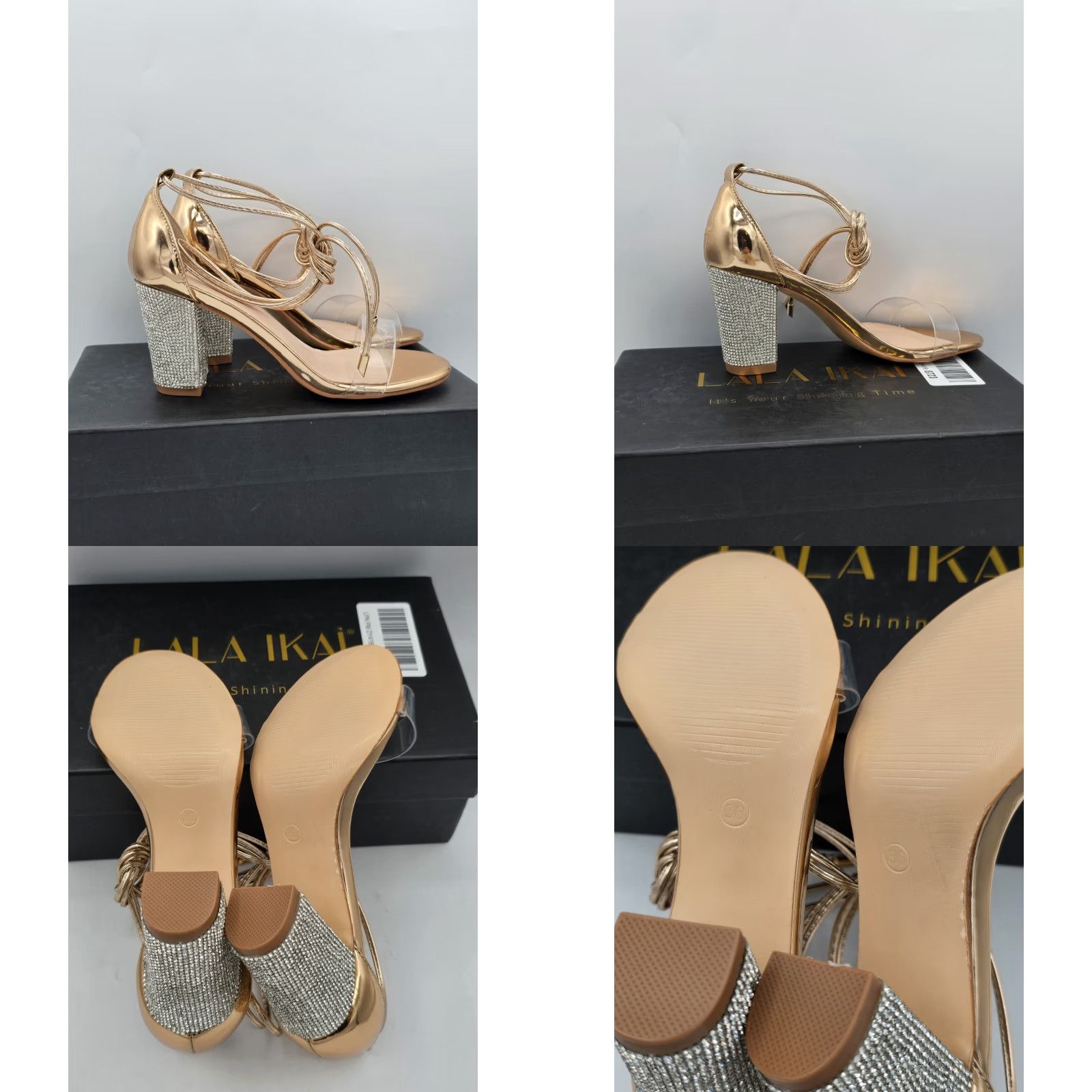 Vintage Lala Ikai Womens Rhinestone Rose Gold Ankle Strap Heels EUR 33 Sz 5.5 USA NEW Size US 6 / IT 36 - 8 Thumbnail