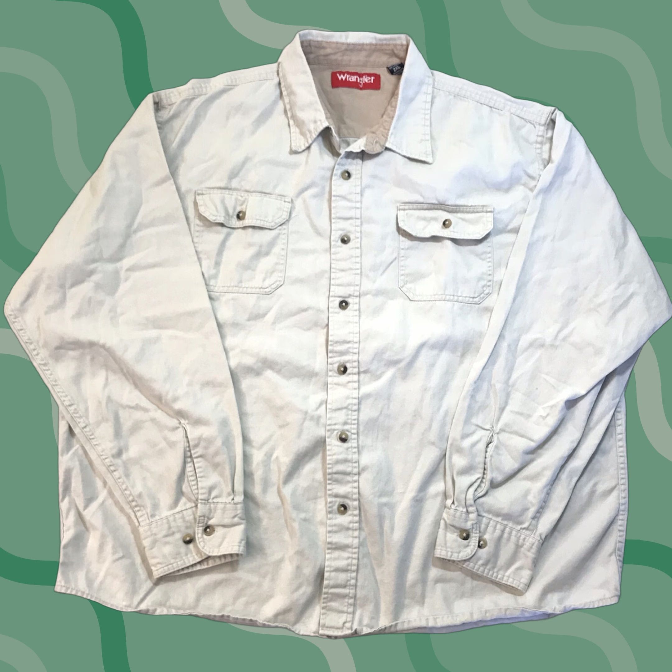 Wrangler Wrangler Shirt Denim Twill Button-Up Long Sleeve Workwear 2XL Beige Blue Collared Pocketed Regular Mens Size US XXL / EU 58 / 5 - 1 Thumbnail
