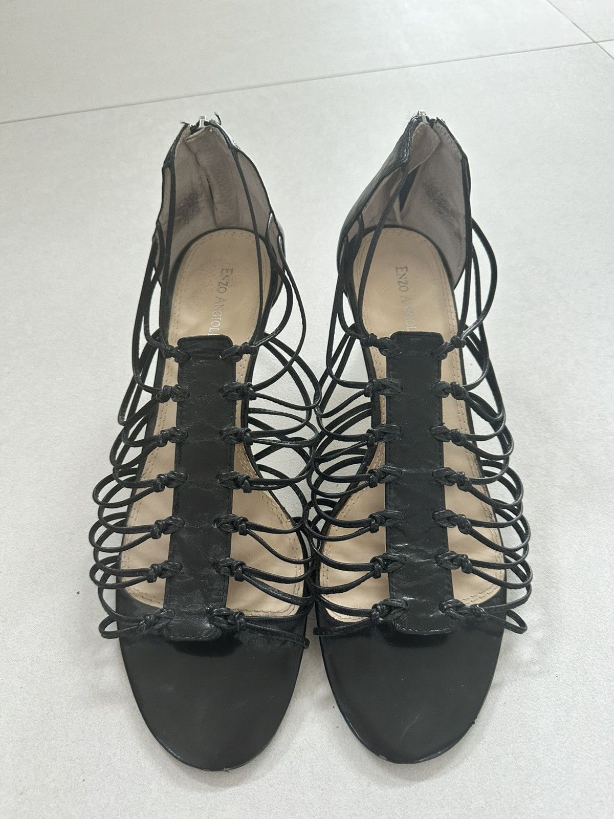 Enzo Angiolini Black Leather Gladiator Kitten Heel Shoes Sandal 11, Women's