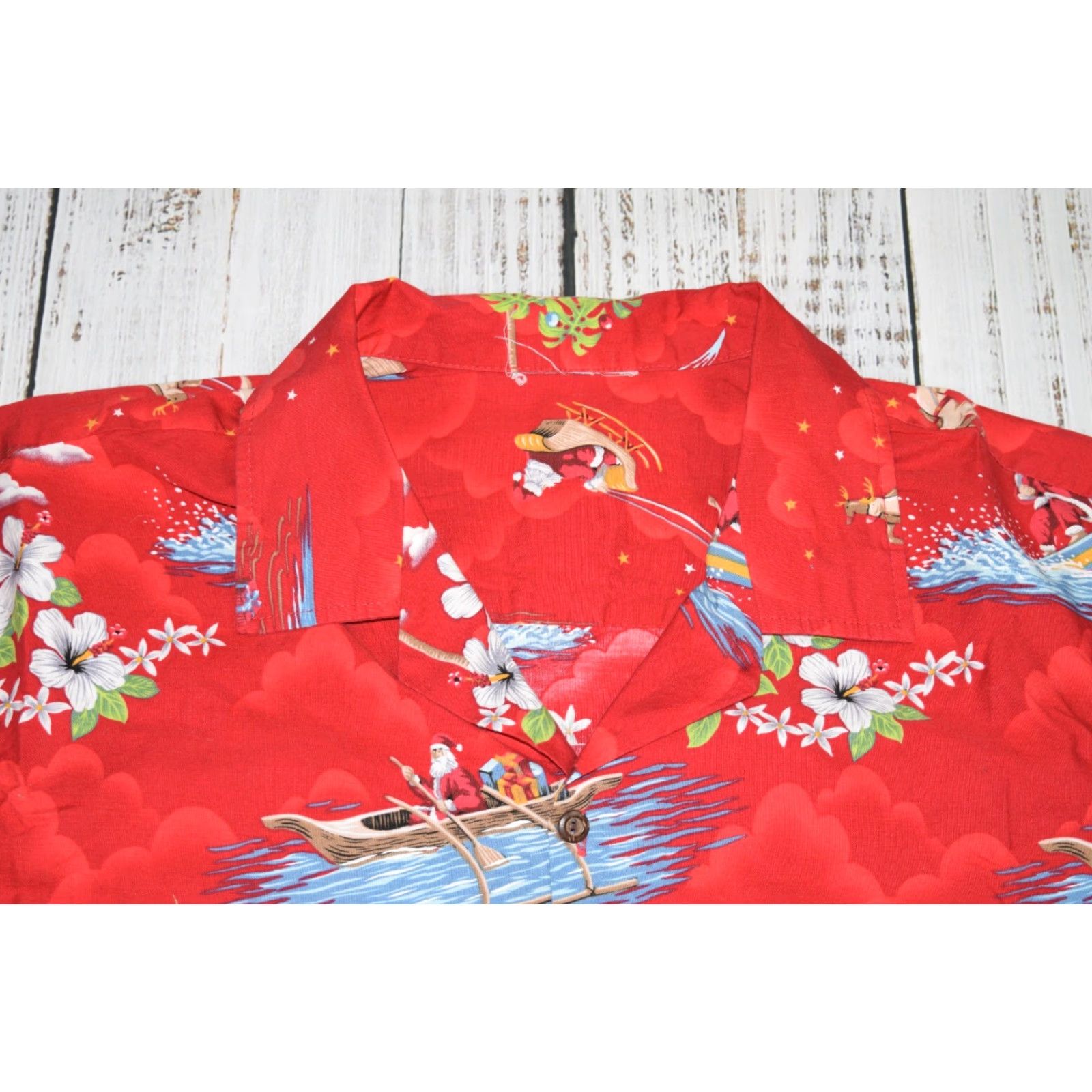Vintage VINTAGE Pacific Legend Apparel Hawaiian Santa Holiday Button-Up Shirt 2XL Red Floral Short Sleeve Mens Size US XXL / EU 58 / 5 - 4 Thumbnail