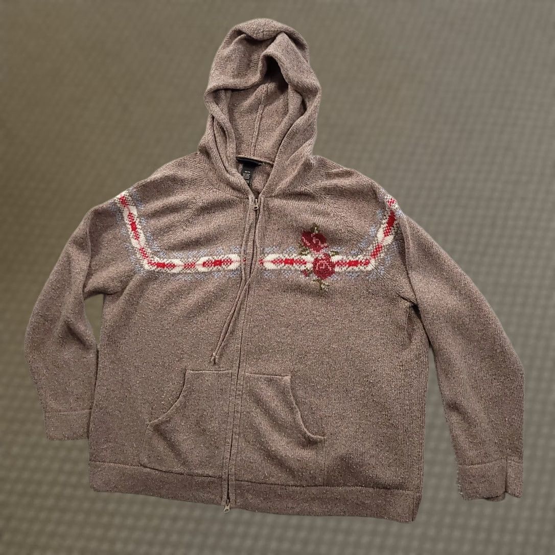 Vintage Lane Bryant Womens Zip Up Hoodie 18/20 Wool Blend Beige Roses Hoodie Plus 18/20 Womens Beige Roses Size XXL / US 16-18 / IT 52-54 - 1 Thumbnail