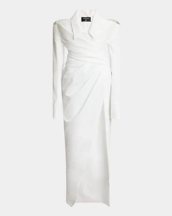 Balmain o1s1wg111225 Strapless Shirt Gown in White Size S / US 4 / IT 40 - 1 Thumbnail