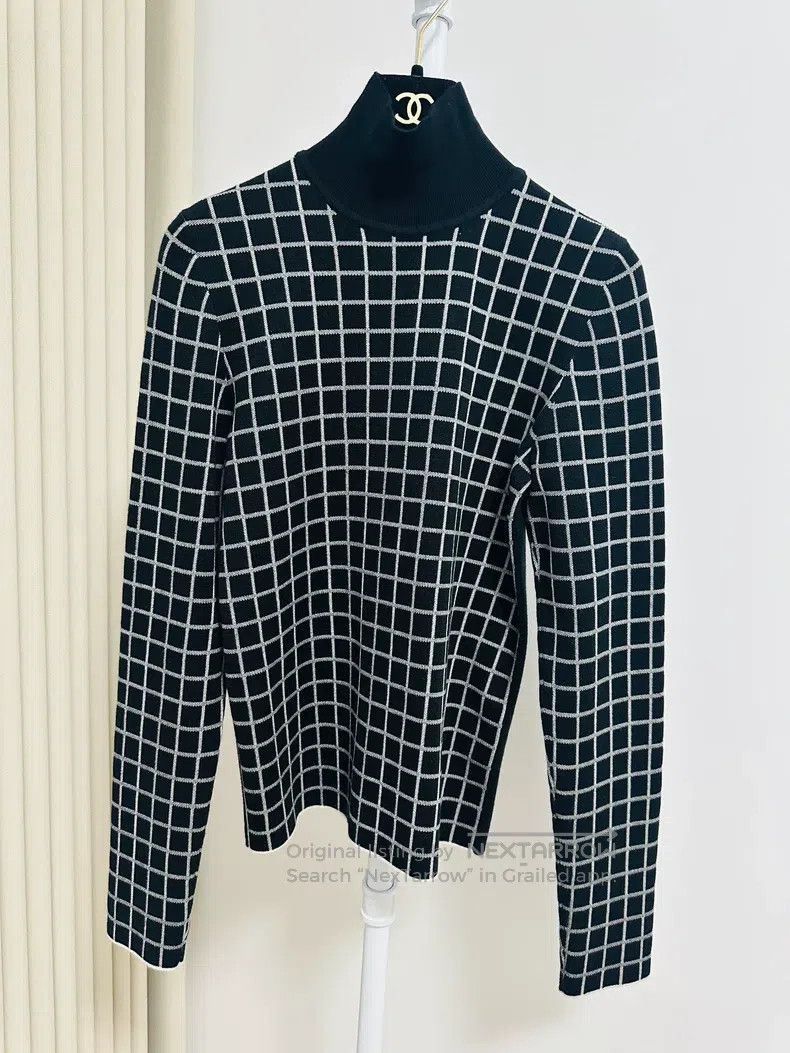Hermes Hermes Black and White Checkered High-Neck Knit Top Size XXS / US 00 / IT 34 - 1 Thumbnail