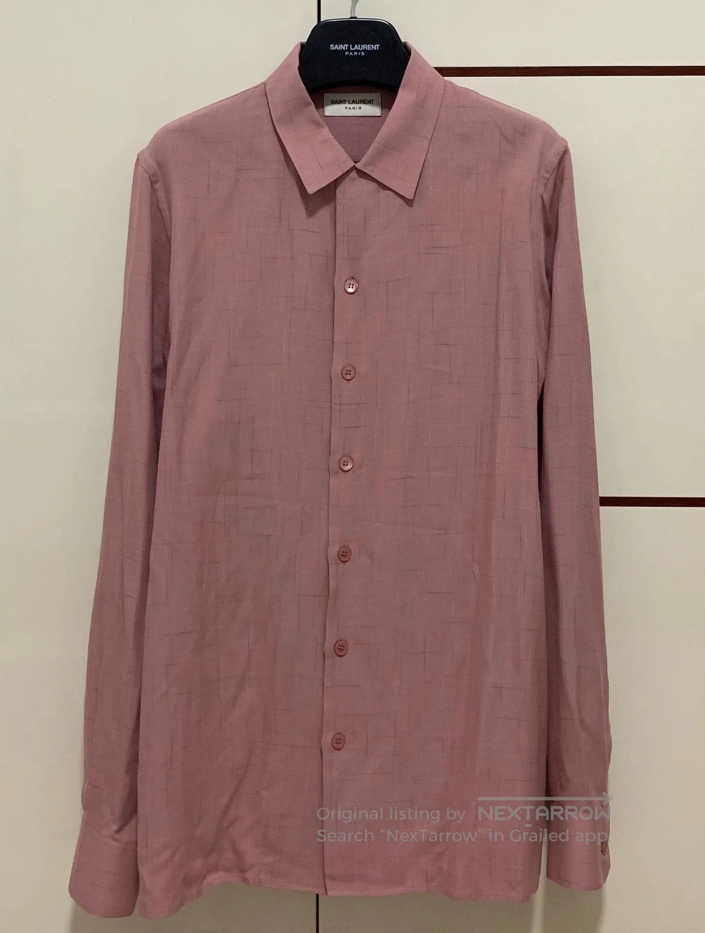 Saint Laurent Paris Pink Grid Pattern Long Sleeve Button-Up Shirt. Size US M / EU 48-50 / 2 - 1 Thumbnail