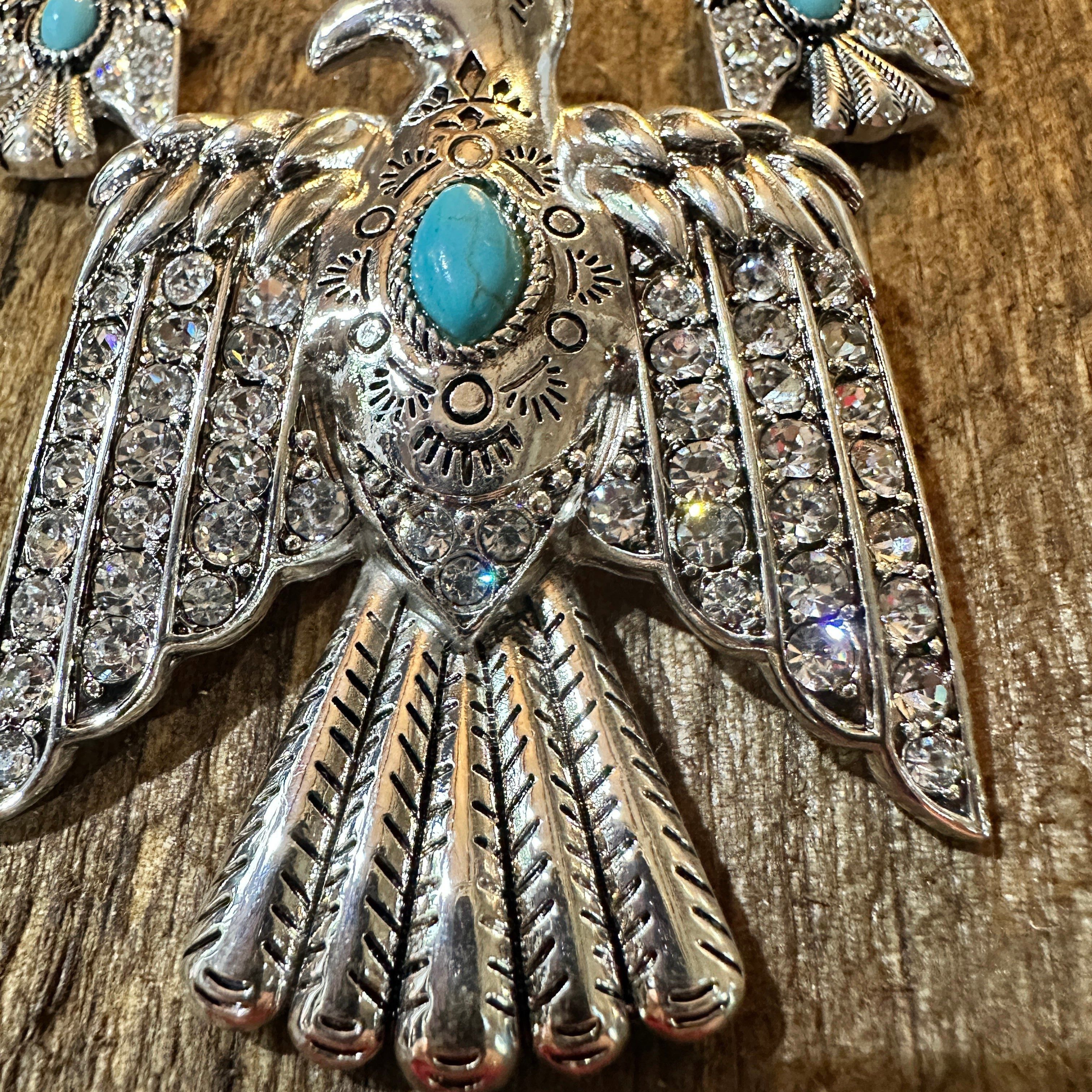 Other Boho Thunderbird Majesty: Turquoise & Silver Pendant of Stre Size ONE SIZE - 3 Thumbnail