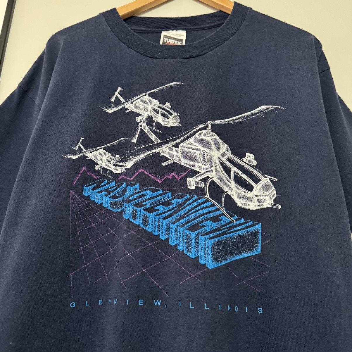 Vintage VINTAGE 90s NAS GLENVIEW APACHE HELICOPTER BLUEPRINT SHIRT Size US XL / EU 56 / 4 - 4 Thumbnail