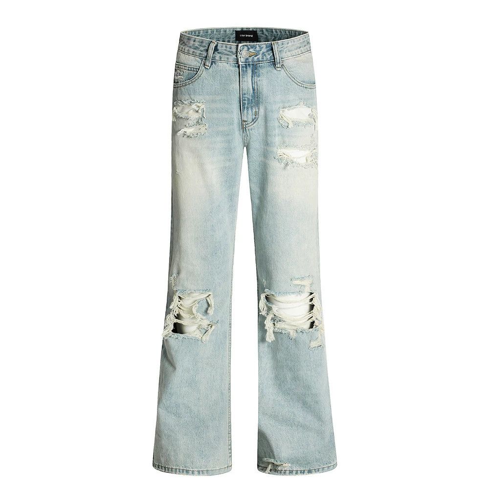 Hippie trend distressed gradient washed flared jeans
