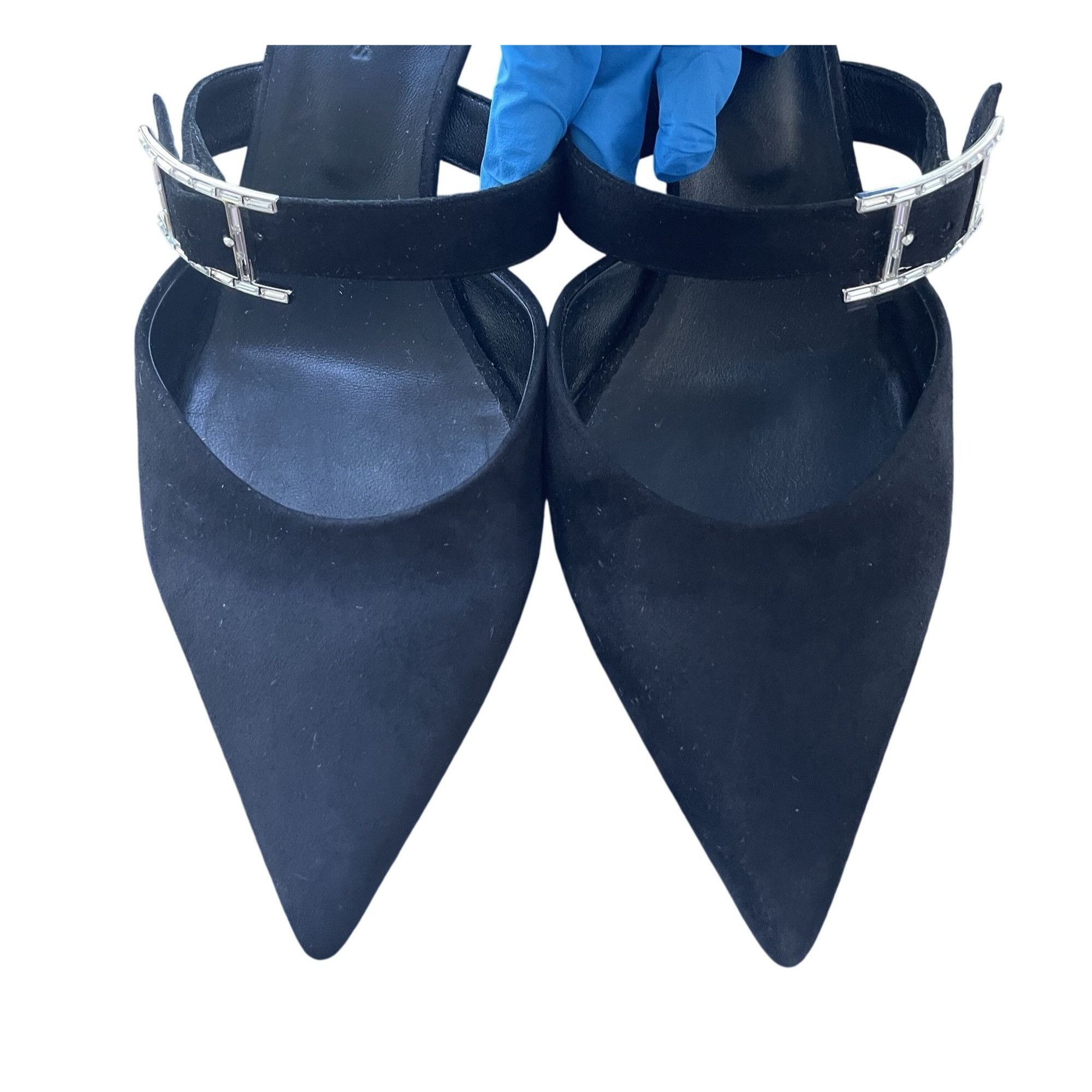 Hermes Hermès Black Suede Pointed-Toe Mules With Adjustable Crystal Size US 7.5 / IT 37.5 - 3 Thumbnail