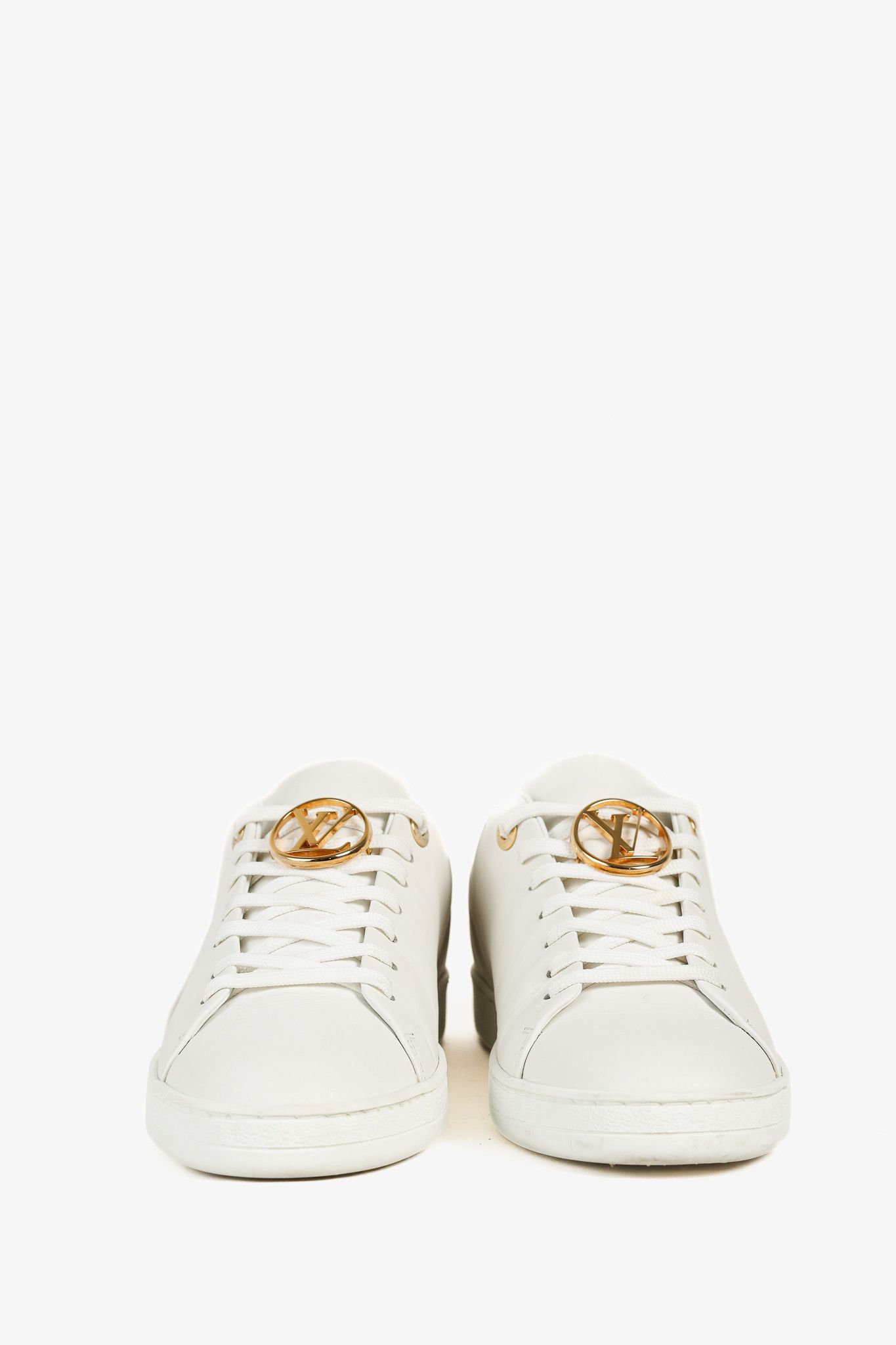 Louis Vuitton Louis Vuitton Front Row Golden Logo White Leather Sneakers Size US 7 / IT 37 - 2 Thumbnail