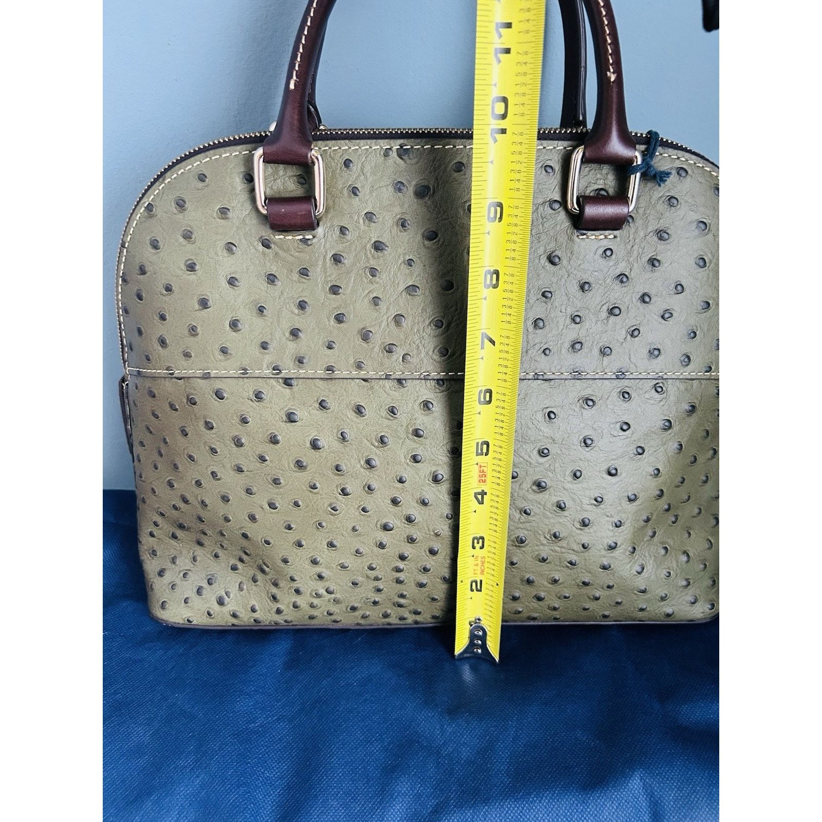 Dooney & Bourke NWT Dooney Bourke Ostrich Leather Carter Satchel Olive Dome Size ONE SIZE - 11 Thumbnail