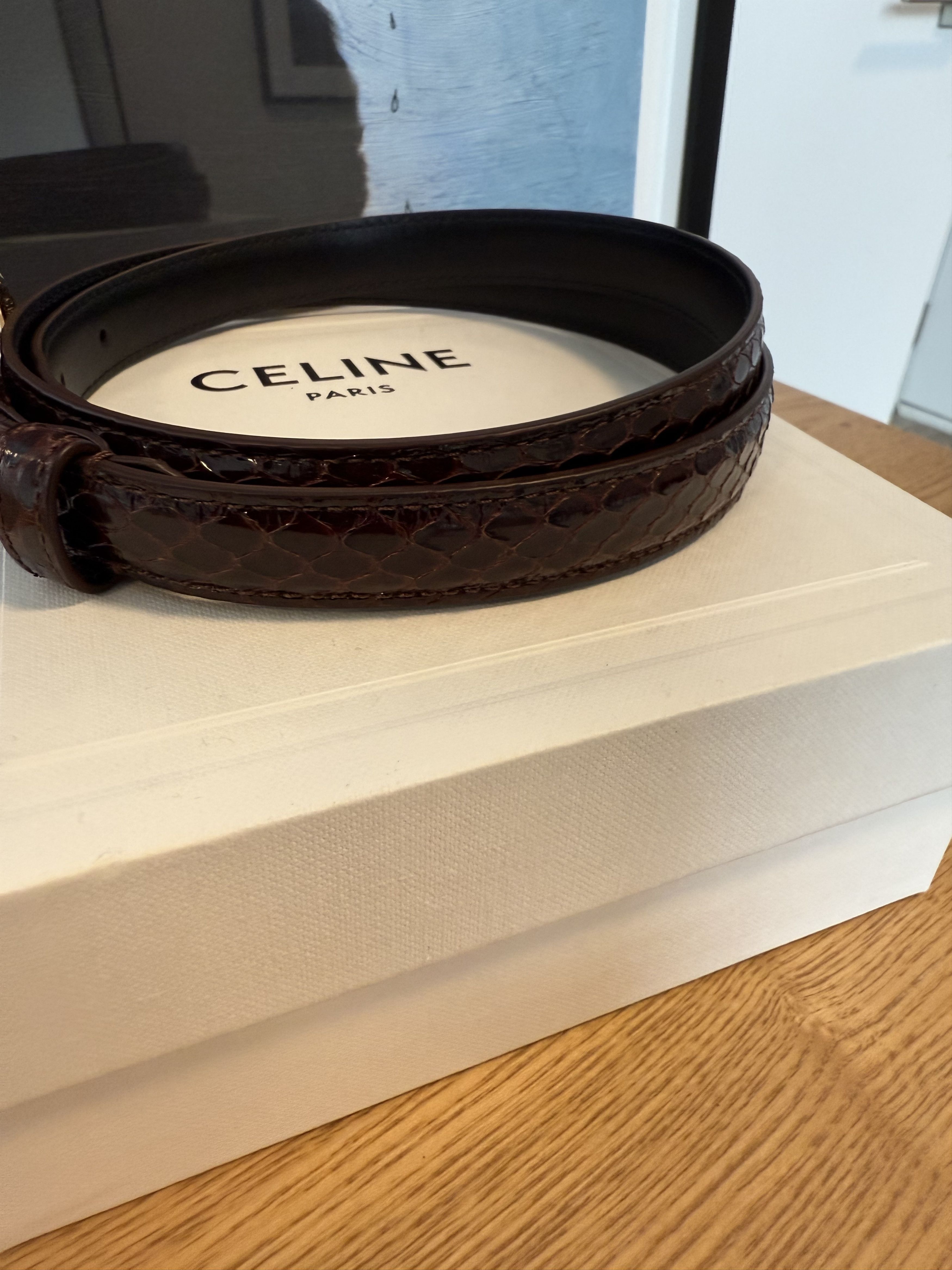 Celine Celine Python Snake Skin Leather Brown Gold Belt - 90 Size ONE SIZE - 2 Thumbnail