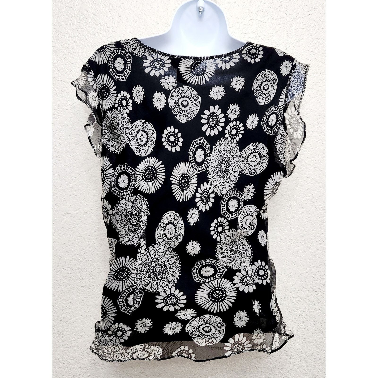 Other Signature Robbie Bee Black White Floral Polka Dot Top 10 Size L / US 10 / IT 46 - 4 Thumbnail