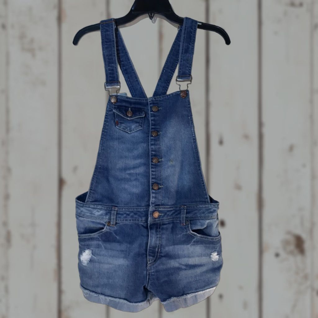 Vintage Dollhouse Blue-Jean Shortalls Juniors Size L Distressed Casual Lightweight Pockets Spring Summer Womens Size 36" / US 14 / IT 50 - 1 Thumbnail
