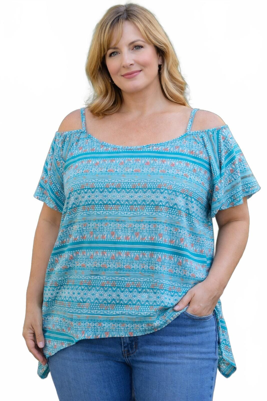 Other Rouge Cold Shoulder Lightweight Blue Summer Blouse Top 2X Size XXL / US 16-18 / IT 52-54 - 1 Thumbnail