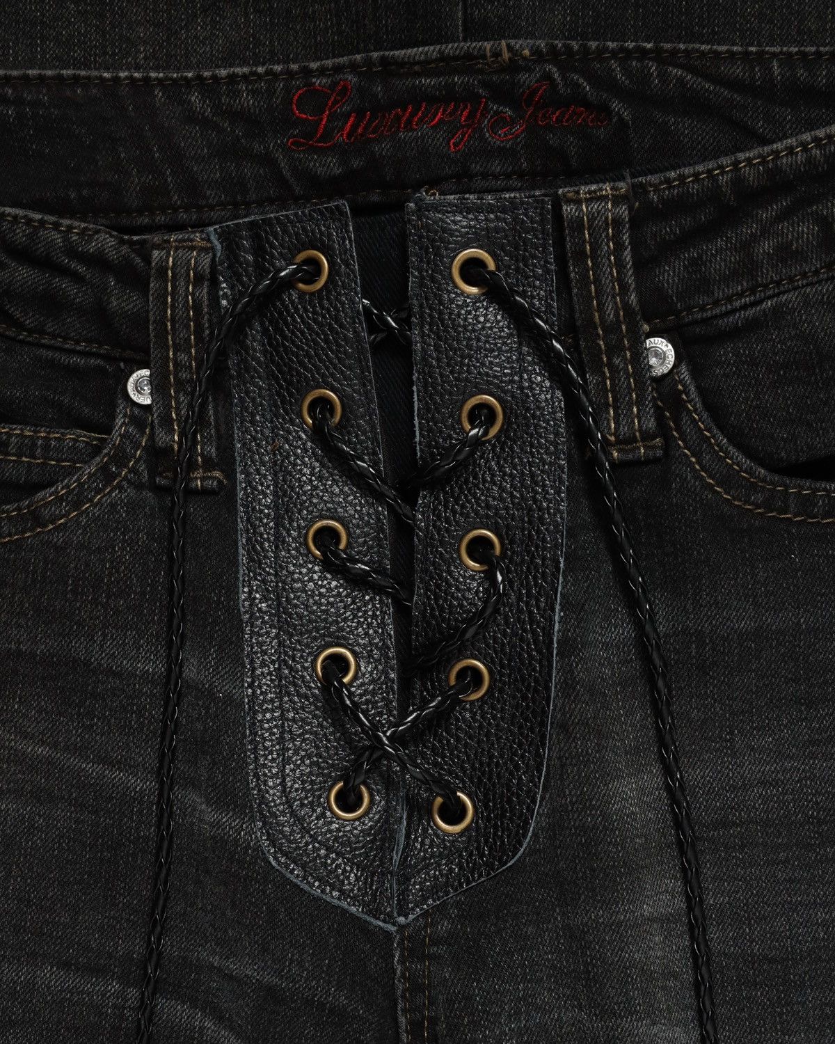 GOSTAR DE FUGA × Japanese Brand × Tornado Mart JOUER AUX EXCHECS lace up flare jeans Size US 26 / EU 42 - 2 Thumbnail