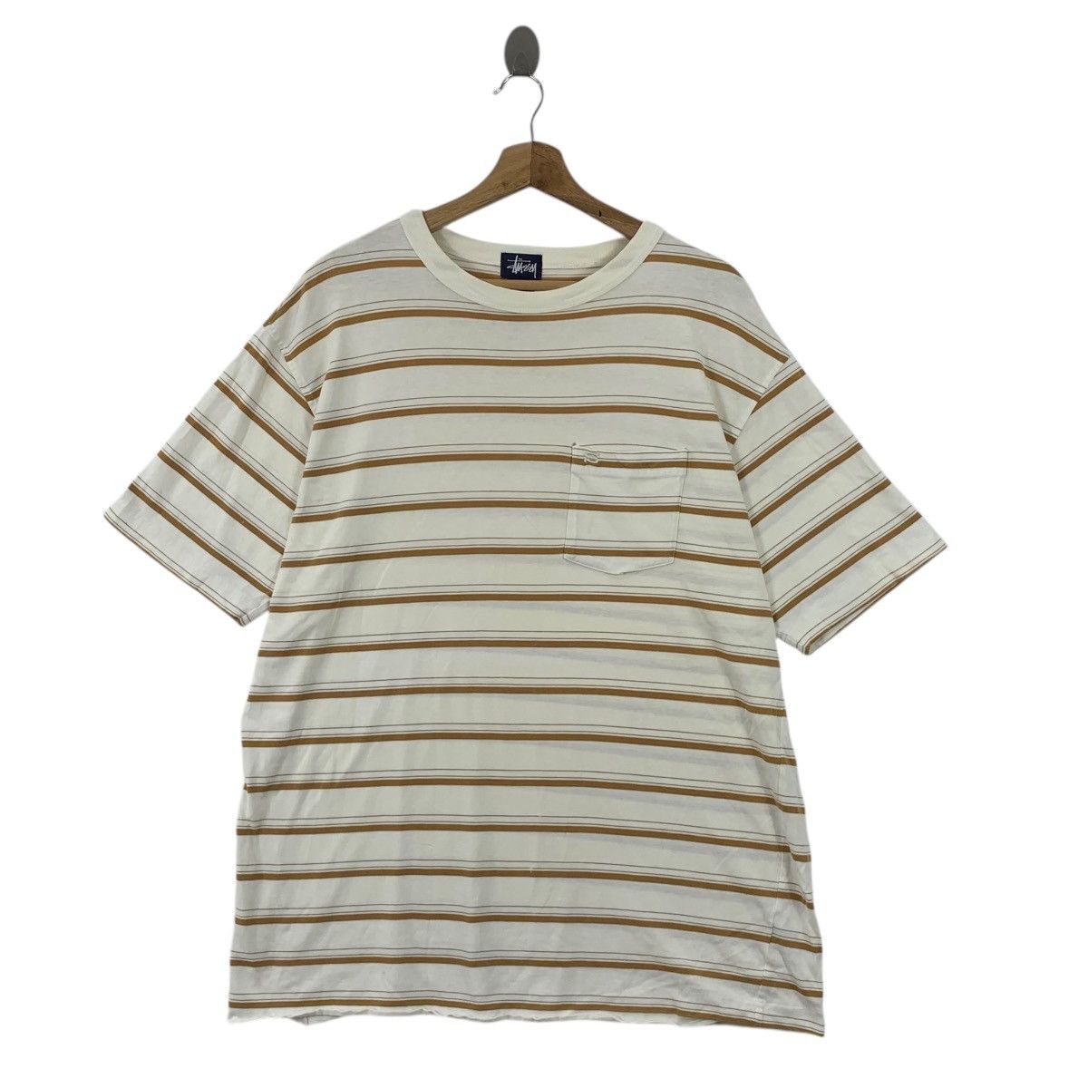 Stussy Vintage STUSSY SKATEBOARD NYC Striped Pocket Tee Shirt Top Size US XL / EU 56 / 4 - 1 Thumbnail