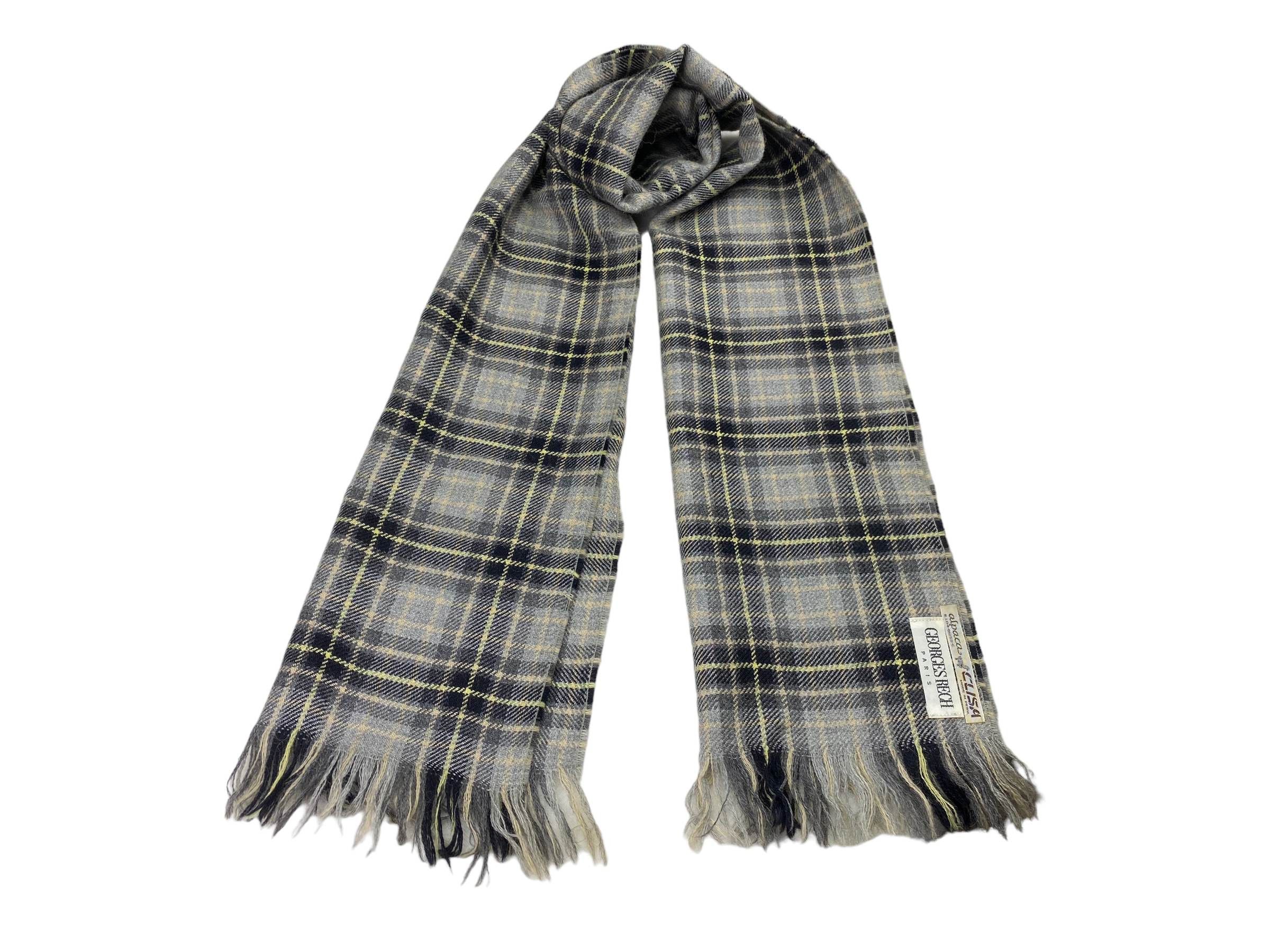 image of Georges Rech Paris Scarf Checkered Vintage Scarves in Grey Black, Men's
