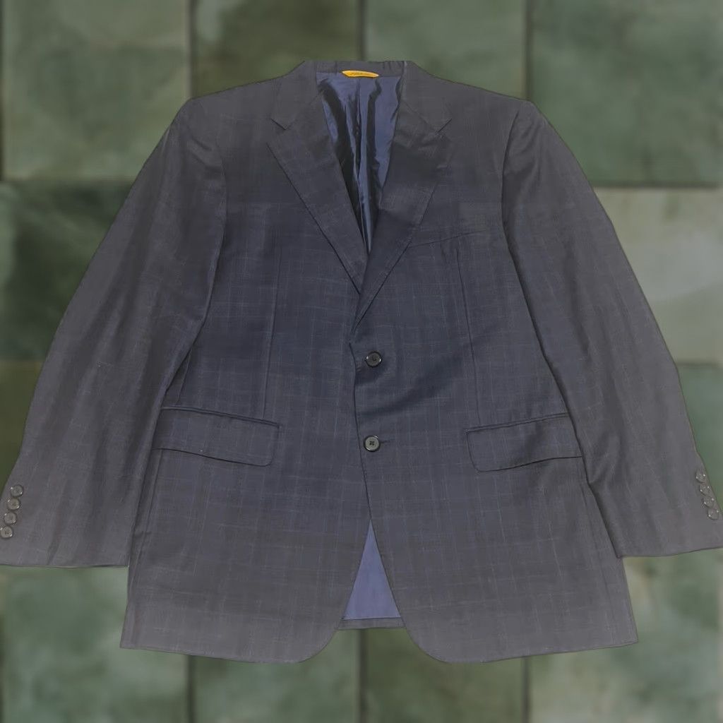 Loro Piana Hickey Freeman Astor Blazer Wool Navy Blue Plaid 40R Mens Jacket Sport Coat Size 40R - 1 Thumbnail