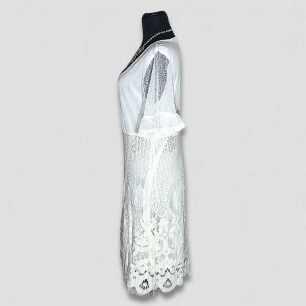 Vintage Y2K-Style Dress Fluttered Sleeves Sheer Lace Floral White M Size L / US 10 / IT 46 - 4 Thumbnail