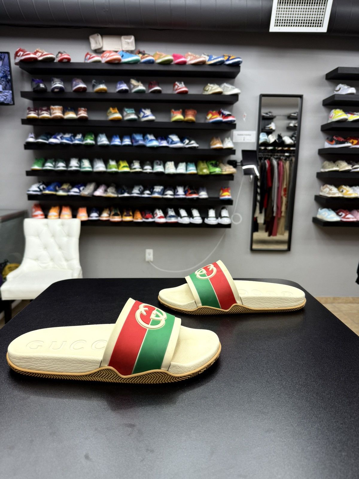 Gucci GUCCI Green Red Beige Interlocking GG Logo Slides sz 12 Size US 12 / EU 45 - 3 Thumbnail