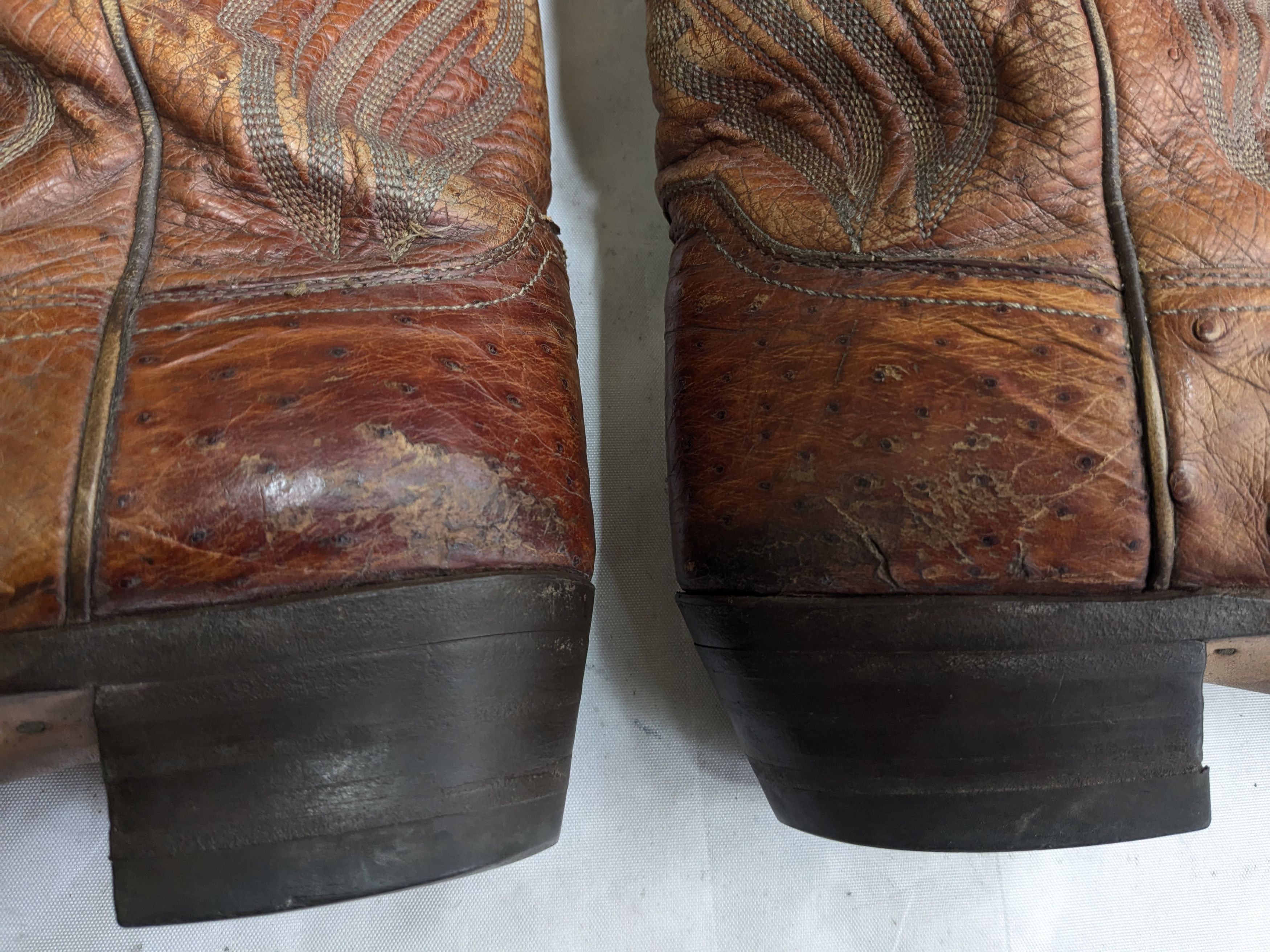 Justin Boots Vintage Justin Cowboy Boots Brown Ostrich Leather 9.5 D Size US 9 / EU 42 - 8 Thumbnail