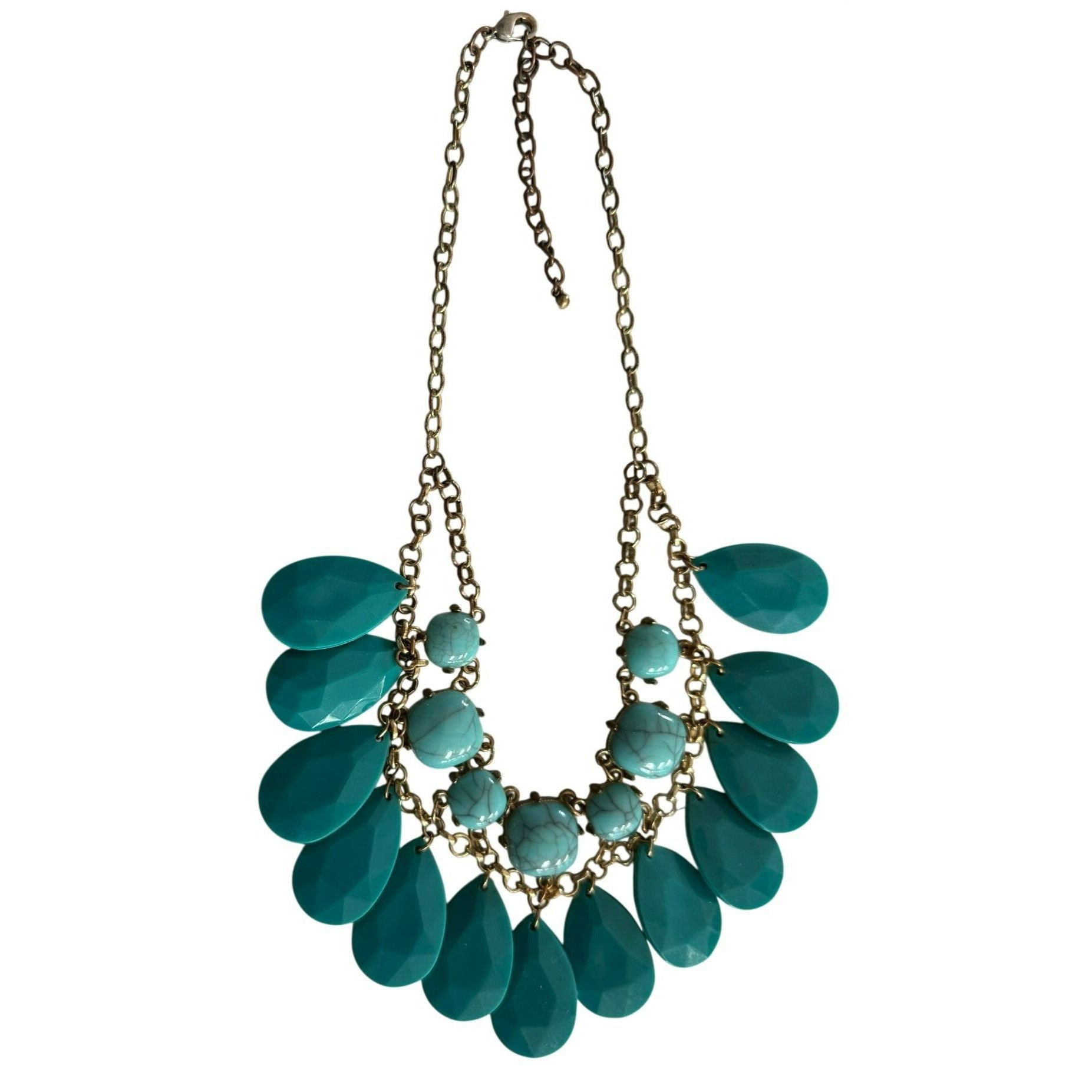 Other Chunky Turquoise Blue Teardrop Statement Necklace With Gold- Size ONE SIZE - 1 Thumbnail