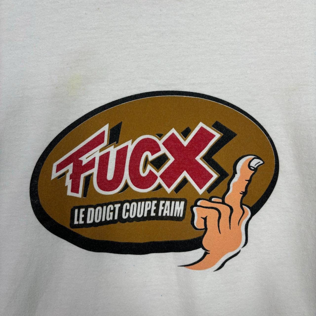 Vintage Vintage 90s FUCX ‘Le Doigt Coupe Faim’ Twix Parody Tee Size US L / EU 52-54 / 3 - 3 Thumbnail