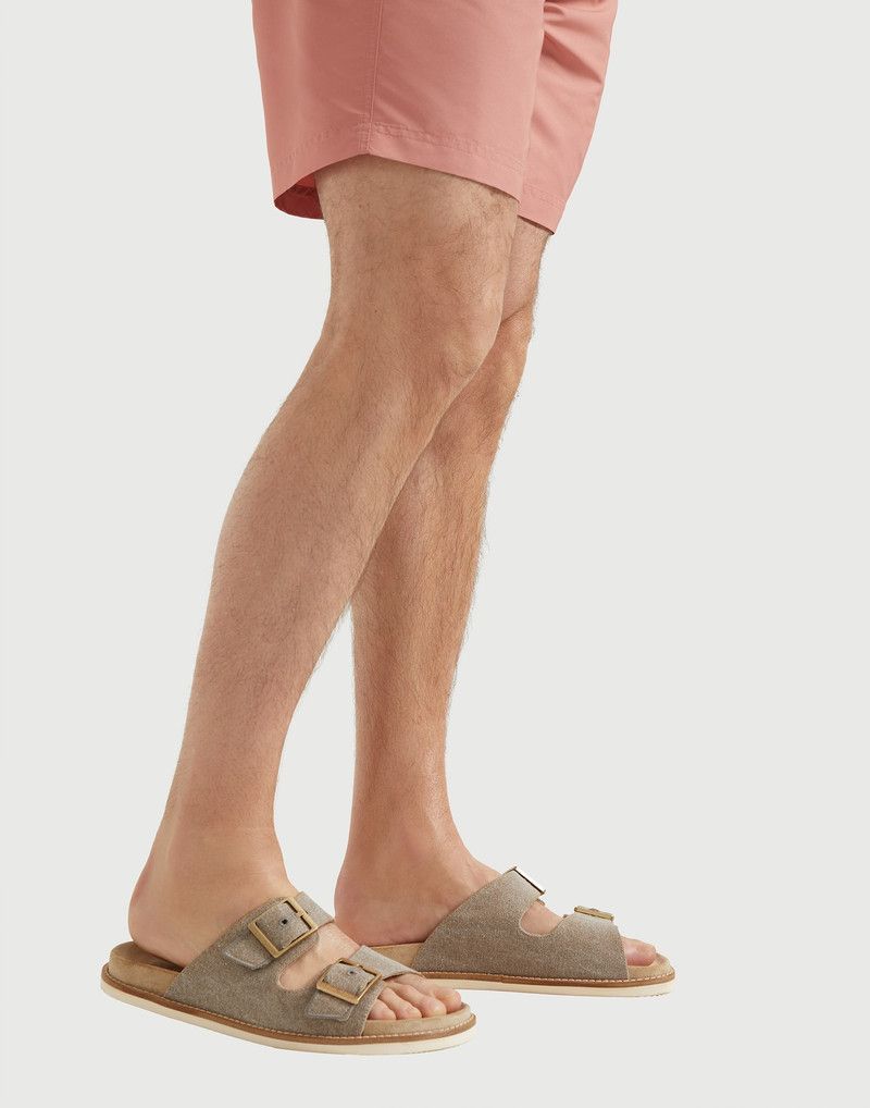 Brunello Cucinelli o1la1rc1a0326 Délavé Canvas Suede Slides in Beige Size US 10 / EU 43 - 2 Thumbnail