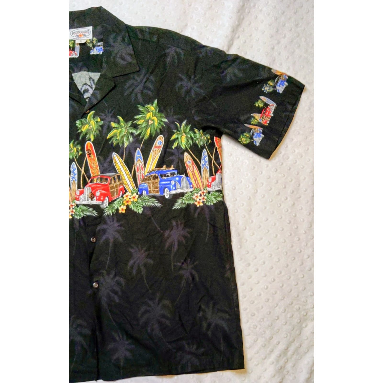 Vintage VINTAGE Pacific Legend Apparel, Inc. Hawaiian Shirt Mens Large Black 100% Cotton Woodie Cars Surfboard Beach Aloha 90s Size US L / EU 52-54 / 3 - 2 Thumbnail