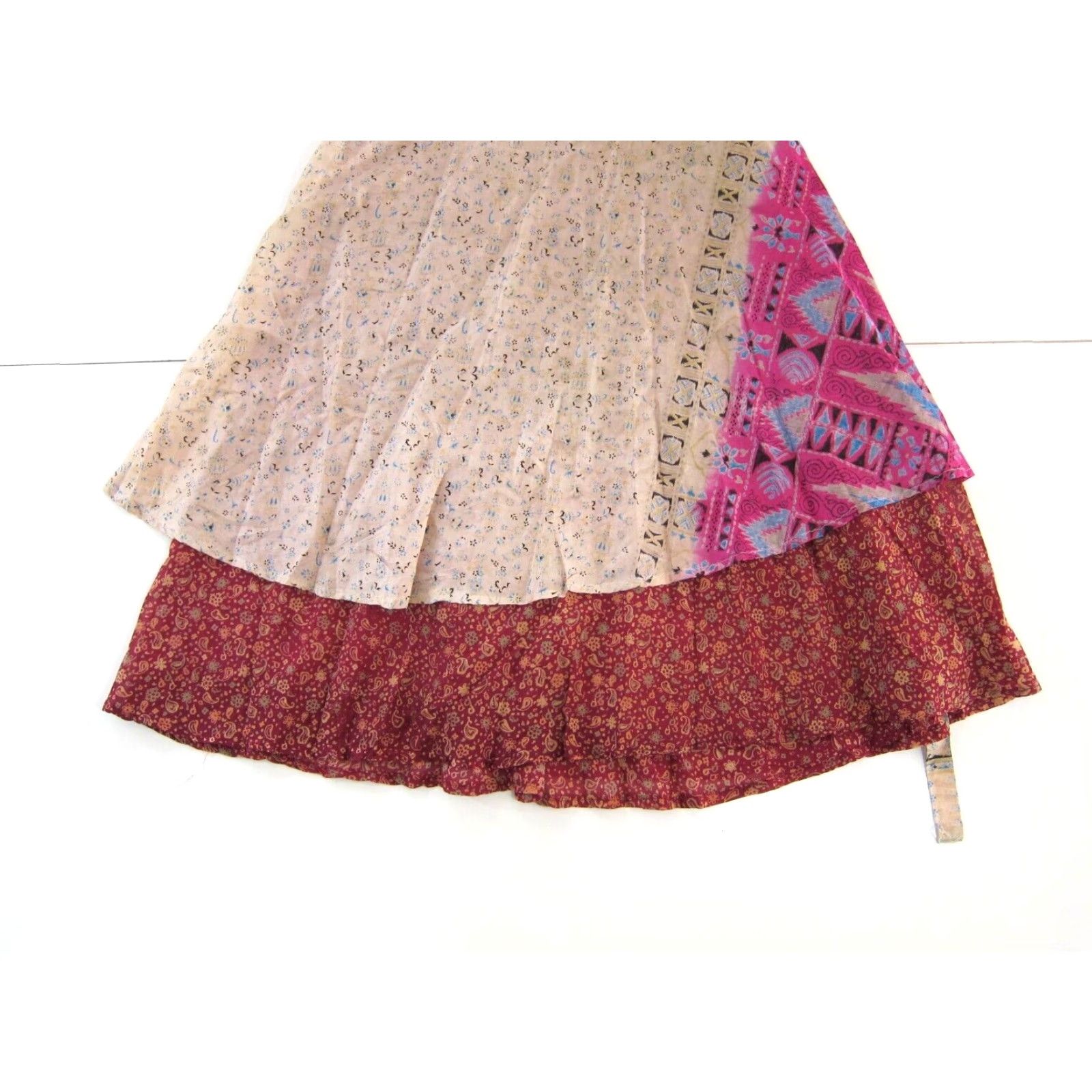 Pinko VINTAGE India Silk Red Pink Blue Floral Paisley Long Reversible Wrap Skirt OS Size 42" / US 20 - 8 Thumbnail