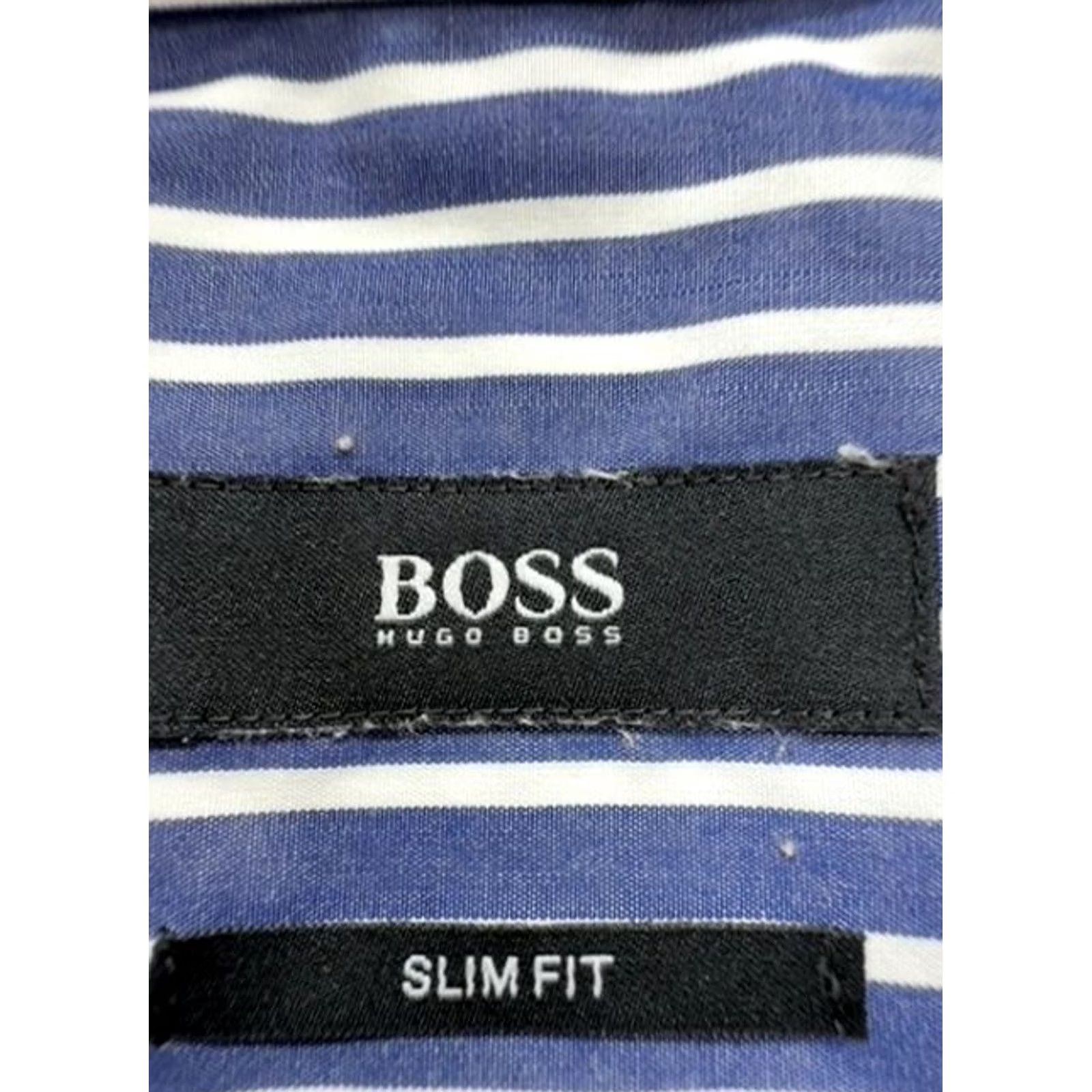 Hugo Boss VINTAGE Hugo Boss Mens Blue Striped Slim Fit Dress Shirt 42 Button-Down Collar Used Shirt Mens 42 Blue Striped Dress Shirt Business Prime Size 42R - 3 Thumbnail