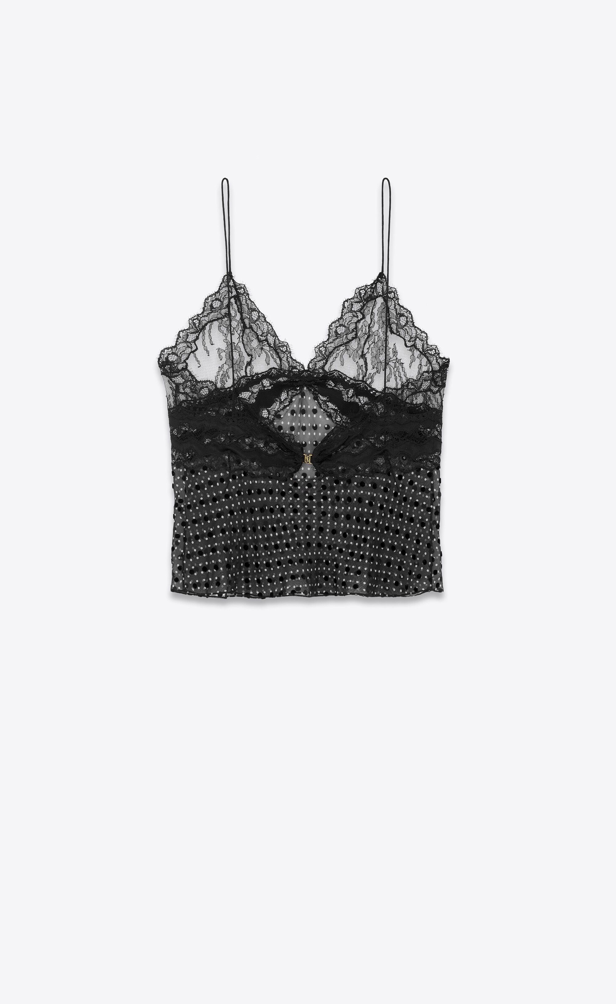Saint Laurent Paris o1s1wg110125 759007 Lingerie Tank Top In Dotted Silk Muslin Size S / US 4 / IT 40 - 2 Thumbnail