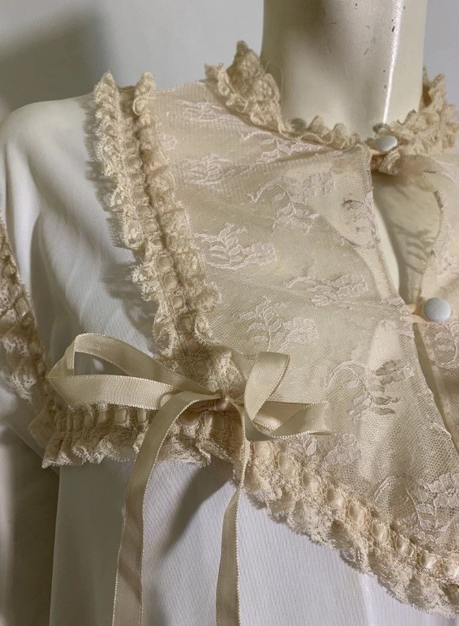 Vintage VTG 1970s Ivory Lace Trim Nightgown and Robe Size S / US 4 / IT 40 - 7 Thumbnail