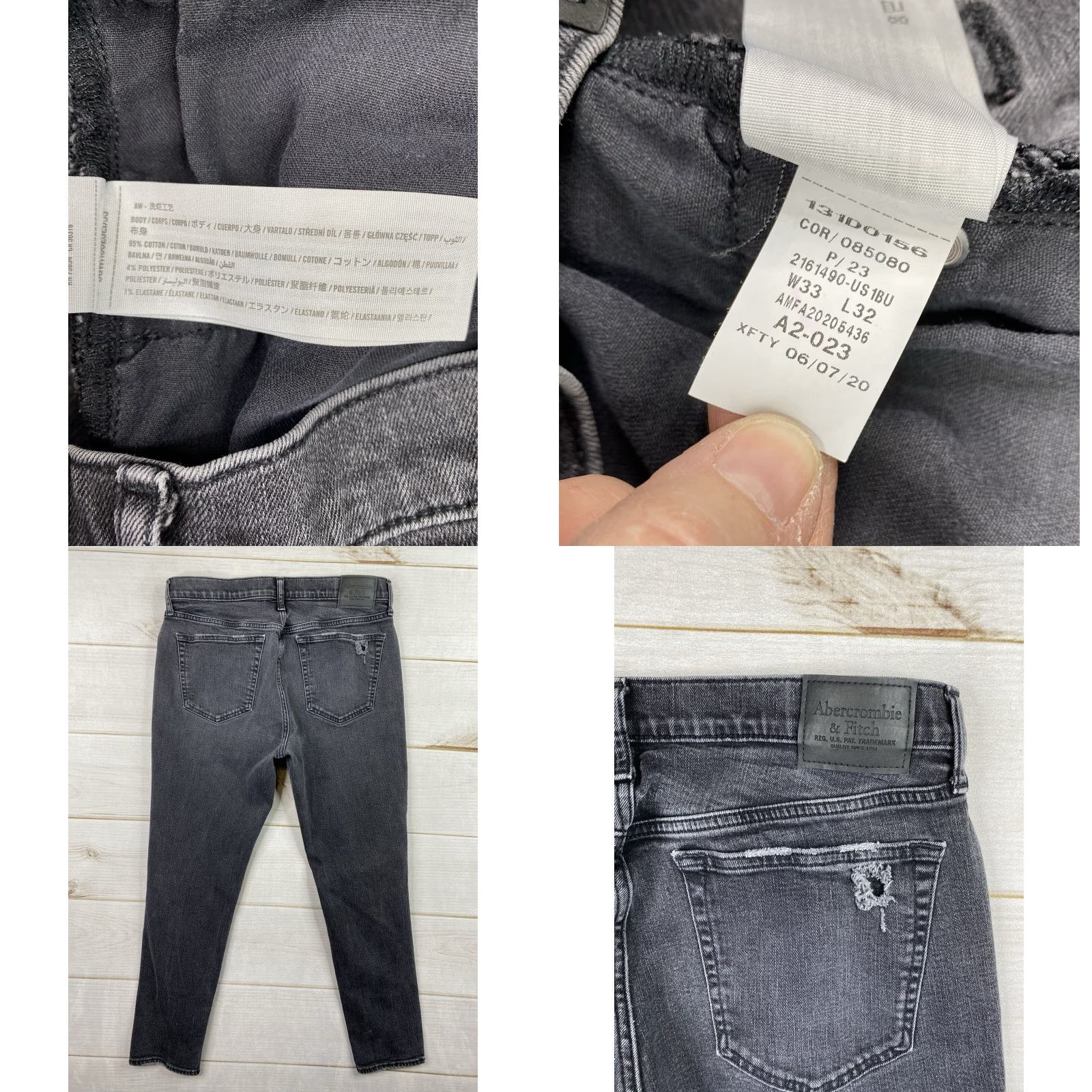 Abercrombie & Fitch Abercrombie & Fitch Jeans Slim Mens 33 x 32 Black Distressed Stretch Tapered Zip 5-Pocket Denim - 90s Theme, Regular Fit, Size 33 Black Mens Jeans Size US 33 - 8 Thumbnail