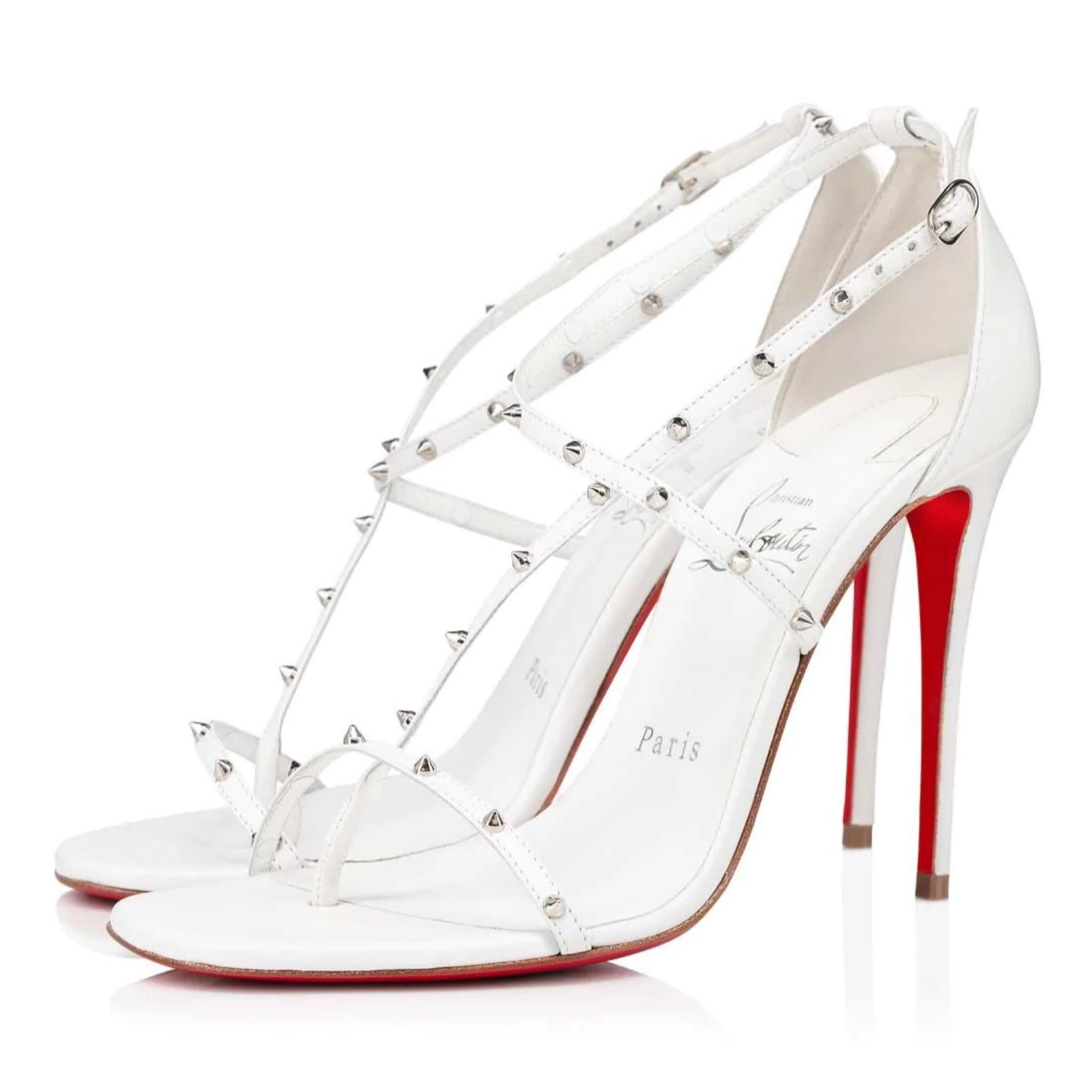 Christian Louboutin Riojana Spikes 100 White Ankle Strappy Sandal Heel Pump 39.5 Size US 9.5 / IT 39.5 - 1 Thumbnail