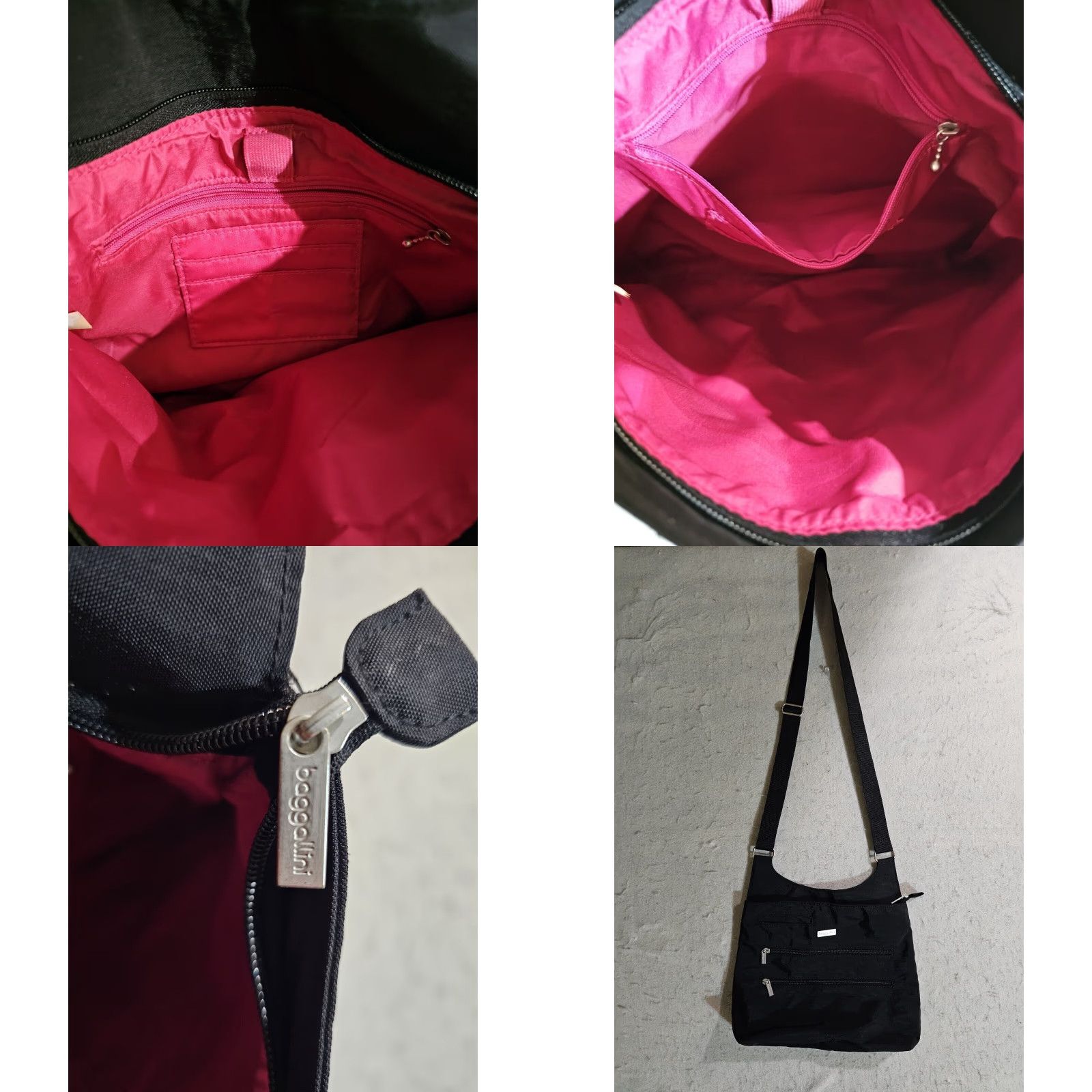 Vintage Baggallini Signature Black Nylon Crossbody Bag Medium Purse Multi Pocket Criss Cross Size ONE SIZE - 8 Thumbnail