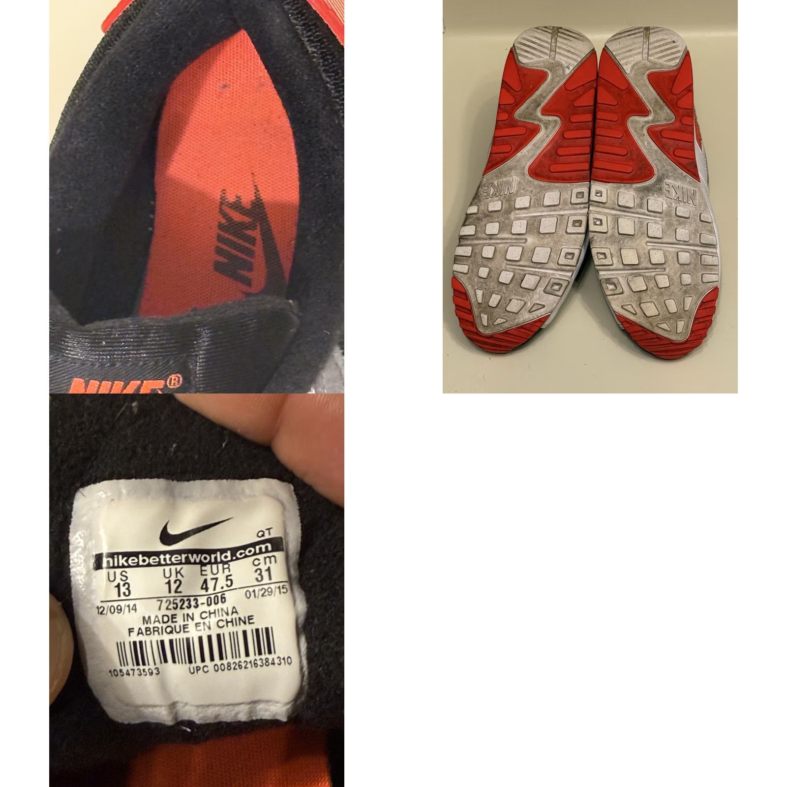 Nike Nike Air Max 90 Sneaker Men 2015 Size 13 US/47.5 EU Black/White/Gray Infrared Reversed OG 725233-006 Vintage: No Size US 12 / EU 45 - 9 Thumbnail