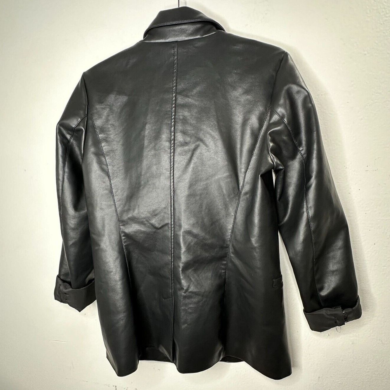 Other Black Leatherette Narrow Lapel Button Sleeve Blazer M Size M / US 6-8 / IT 42-44 - 3 Thumbnail